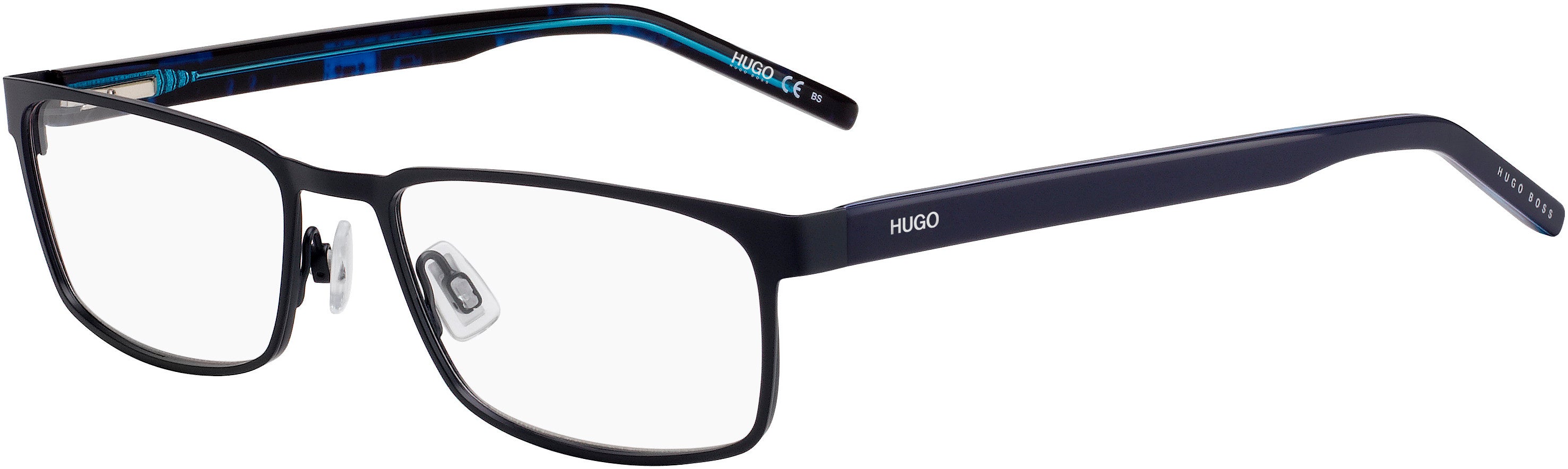 Hugo (hug) Hugo 1075 Rectangular Eyeglasses 0FLL-0FLL Matte Blue (00 Demo Lens)
