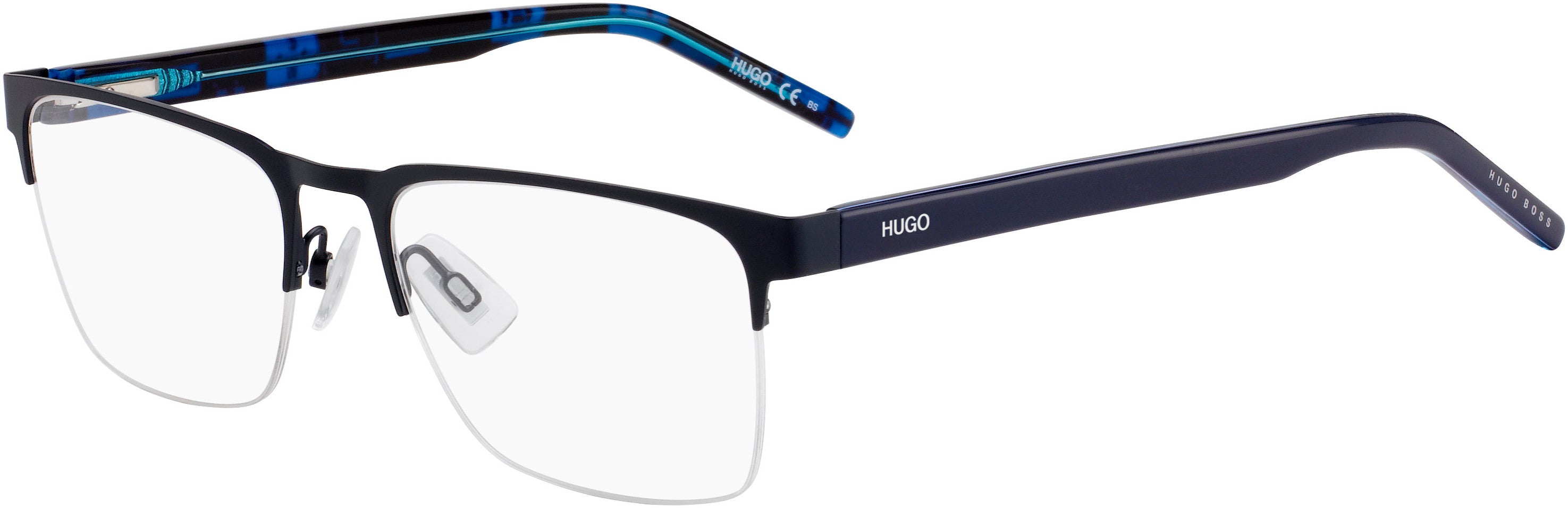 Hugo (hug) Hugo 1076 Rectangular Eyeglasses 0FLL-0FLL Matte Blue (00 Demo Lens)