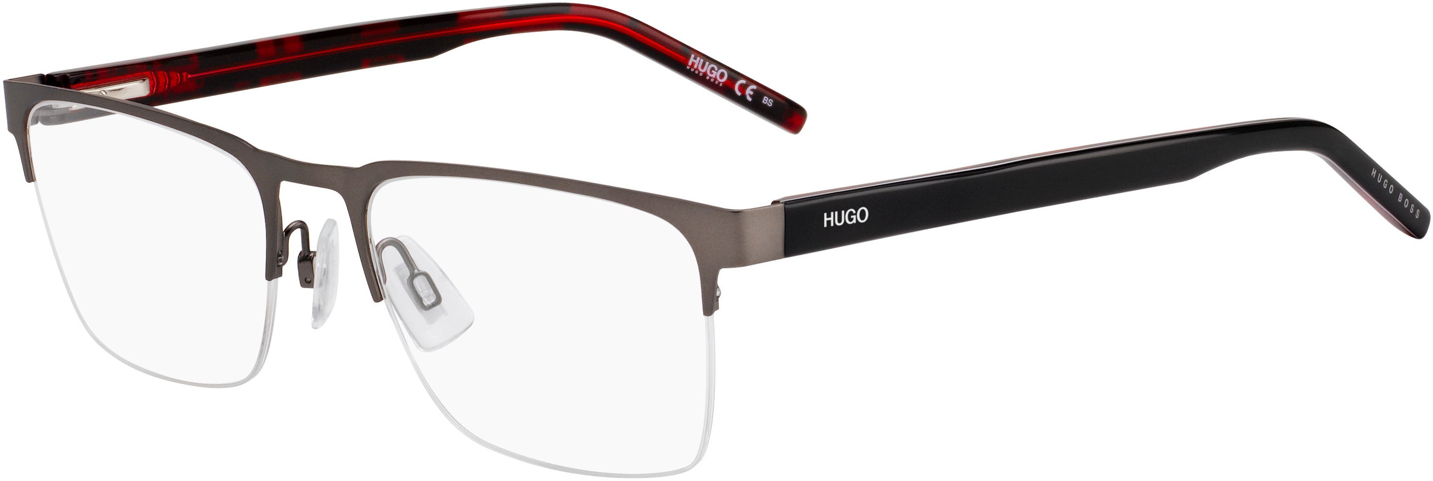 Hugo (hug) Hugo 1076 Rectangular Eyeglasses 0R80-0R80 Semi Matte Dark Ruthenium (00 Demo Lens)