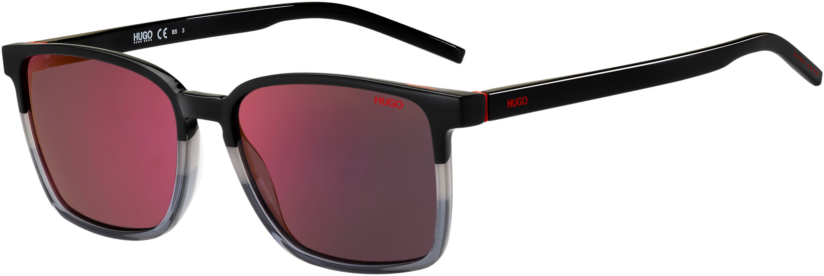 Hugo (hug) Hugo 1128/S Rectangular Sunglasses 008A-008A Black Gray (AO Red Mirror)