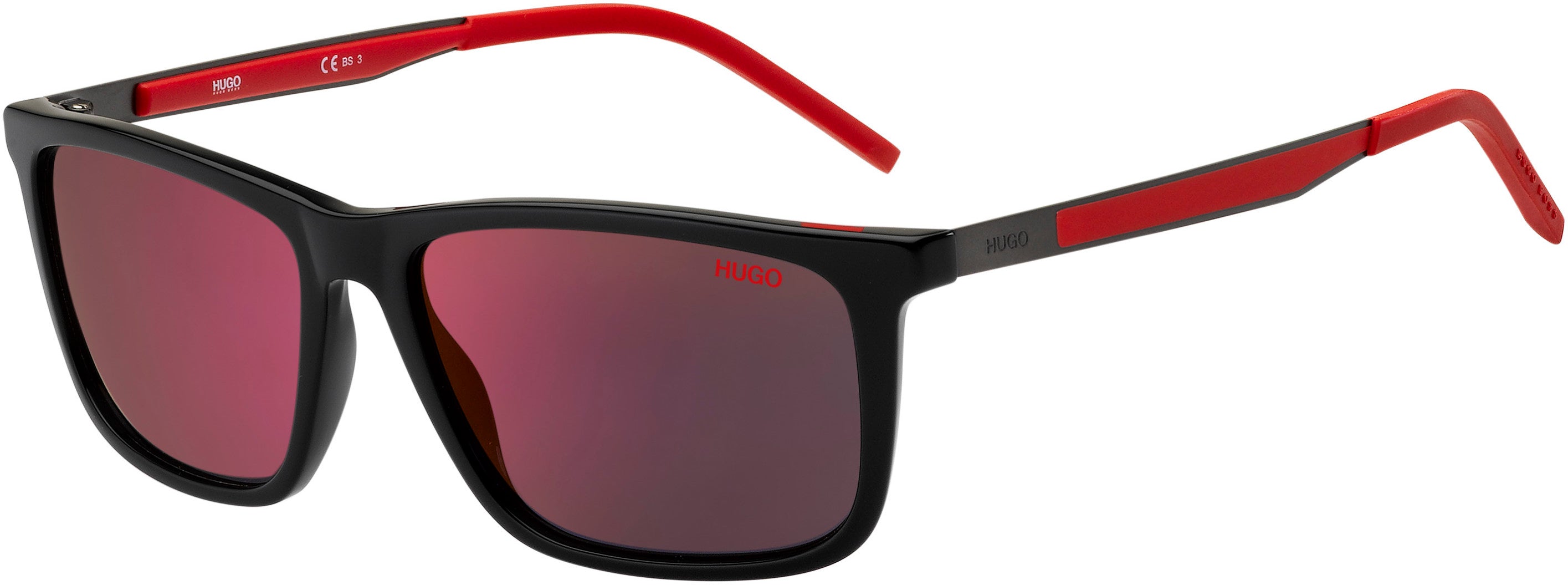 Hugo (hug) Hugo 1139/S Rectangular Sunglasses 0807-0807 Black (AO Red Mirror)