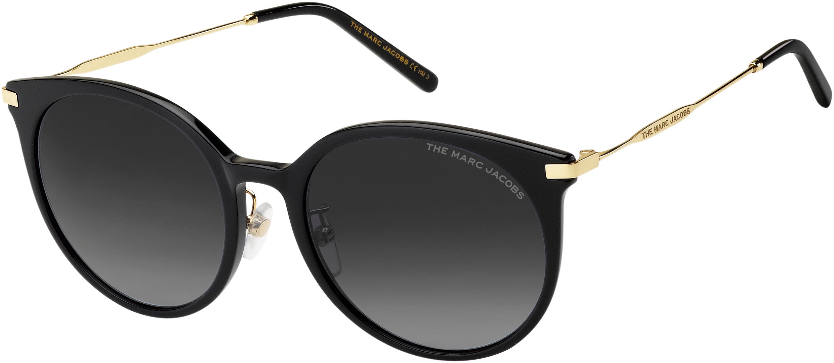 Marc Jacobs Marc 552/G/S Oval Modified Sunglasses 02M2-02M2 Black Gold (9O Dark Gray Gradient)