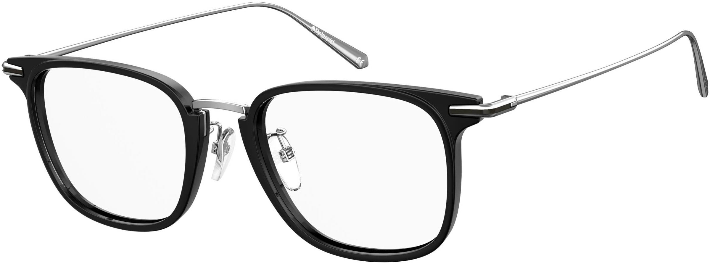 Polaroid Core Polaroid D 384G Rectangular Eyeglasses 0BSC-0BSC Black Silver (00 Demo Lens)