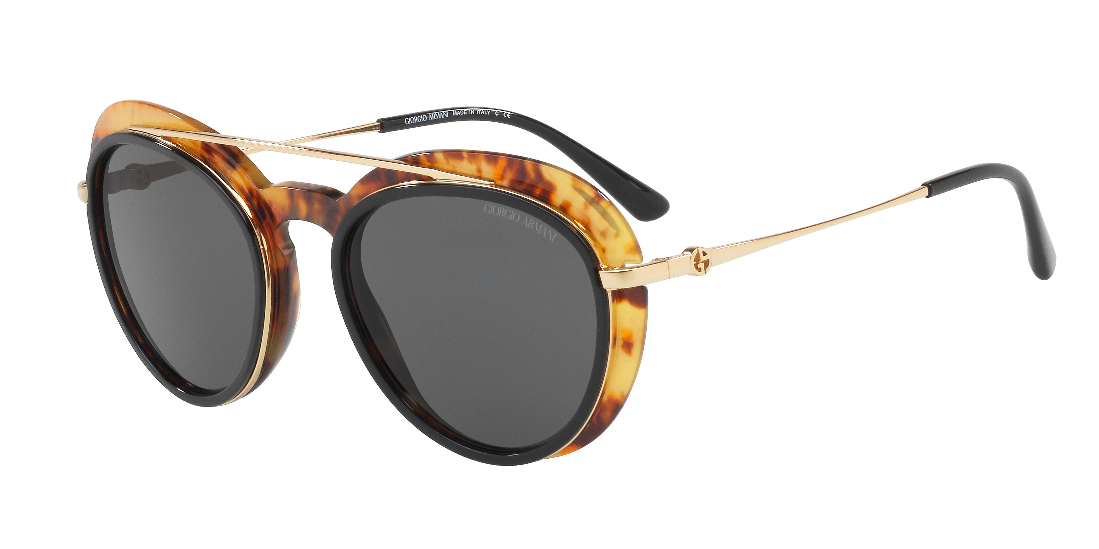 Giorgio Armani AR6055 Oval Sunglasses  302187-Gold/Top Black-Yellow Havana 54-140-21 - Color Map Gold