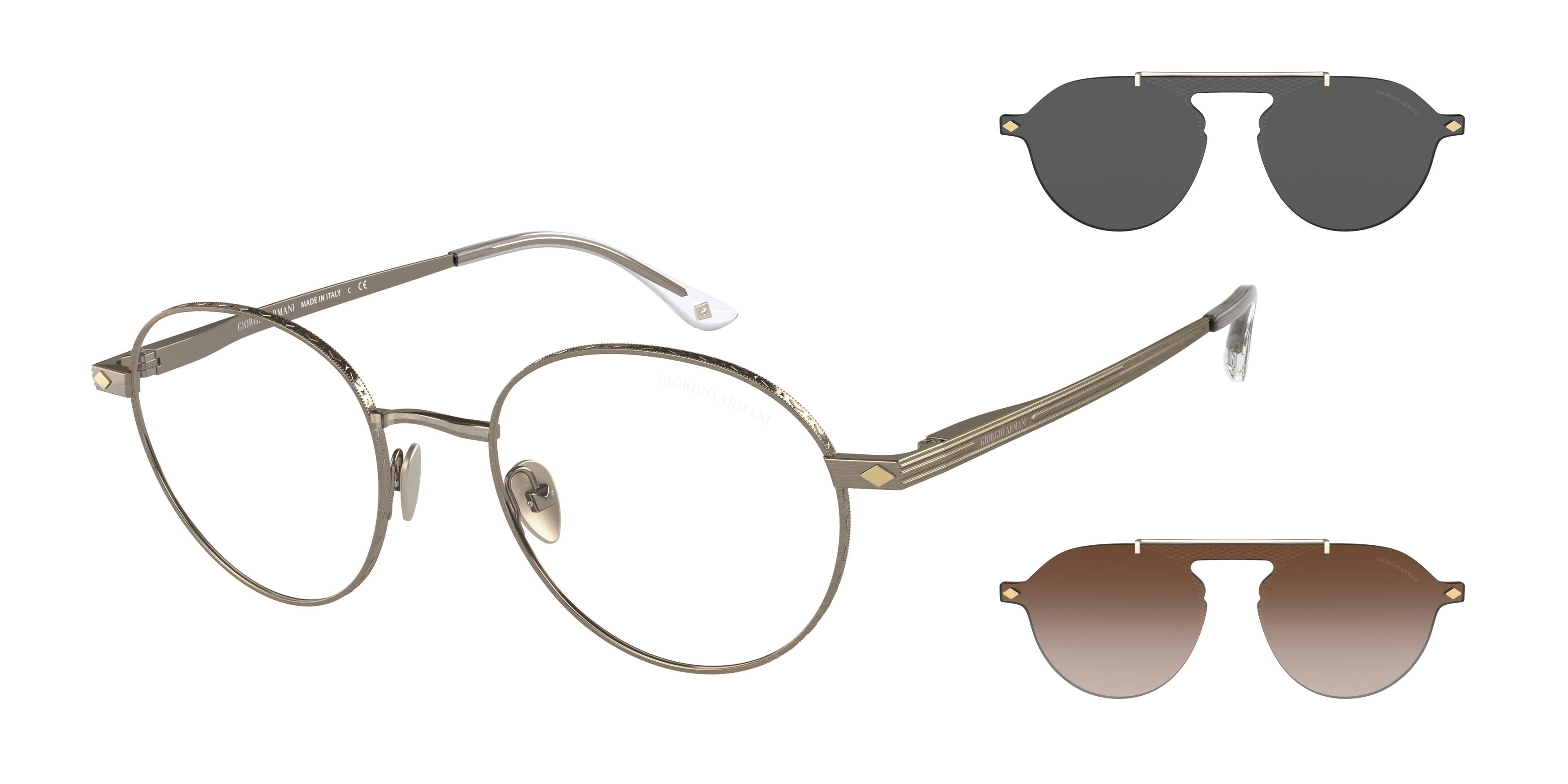 Giorgio Armani AR6107 Round Sunglasses  31981W-Brushed Pale Gold 51-145-20 - Color Map Gold