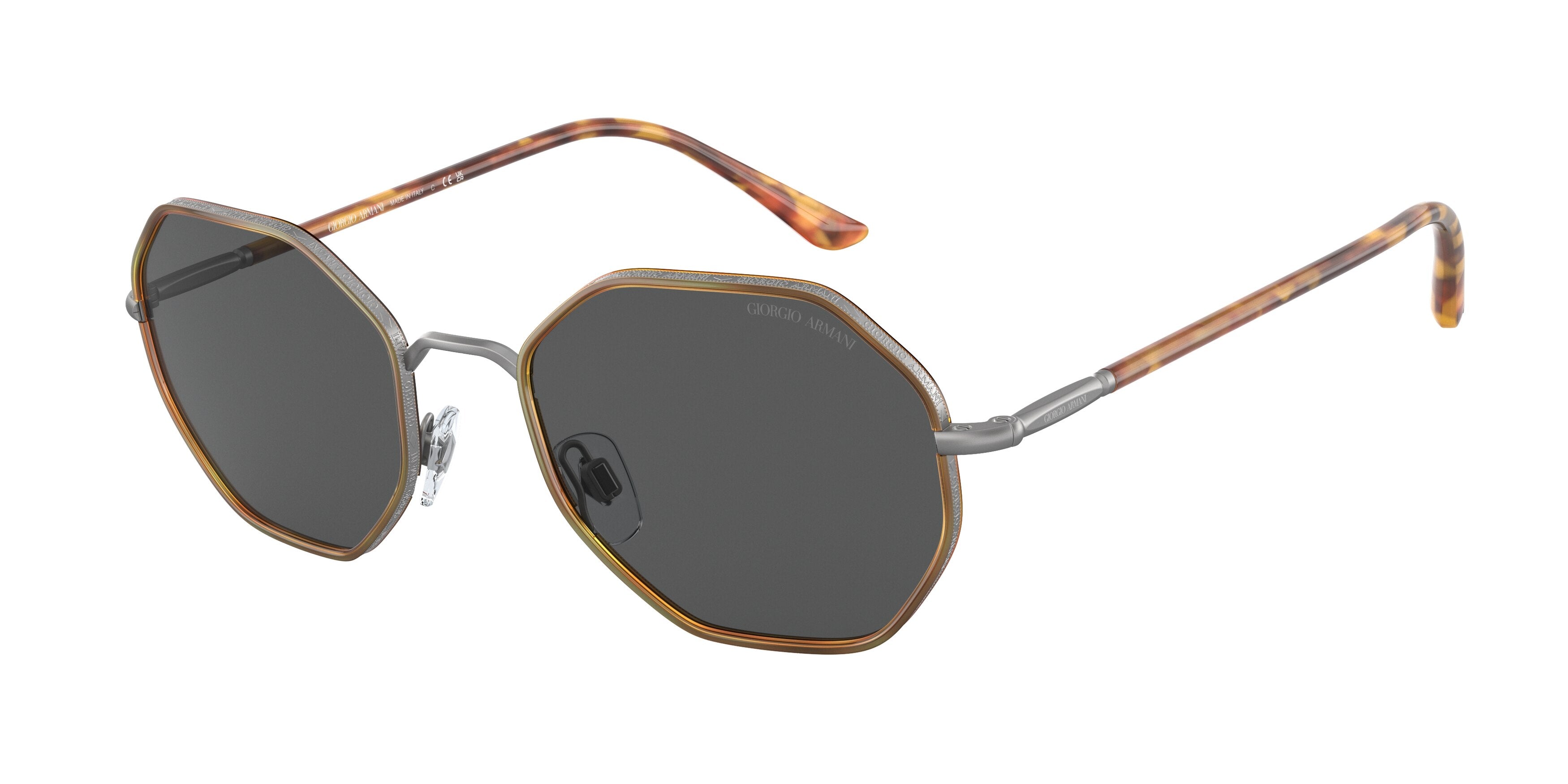 Giorgio Armani AR6112J Rectangle Sunglasses  333287-Matte Gunmetal/Red Havana 54-145-21 - Color Map Grey