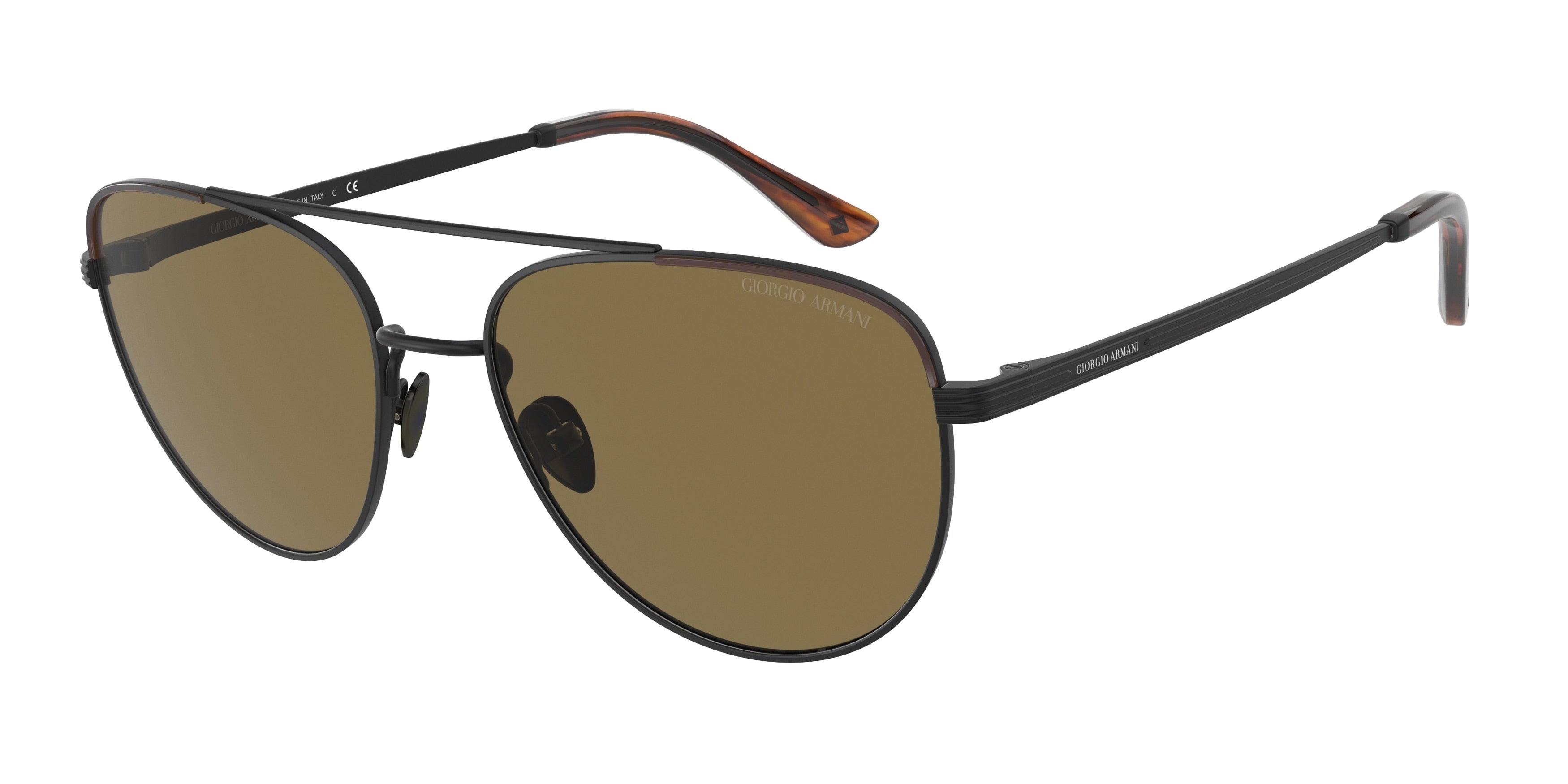 Giorgio Armani AR6134J Pilot Sunglasses  300173-Matte Black/Striped Honey 57-145-18 - Color Map Brown