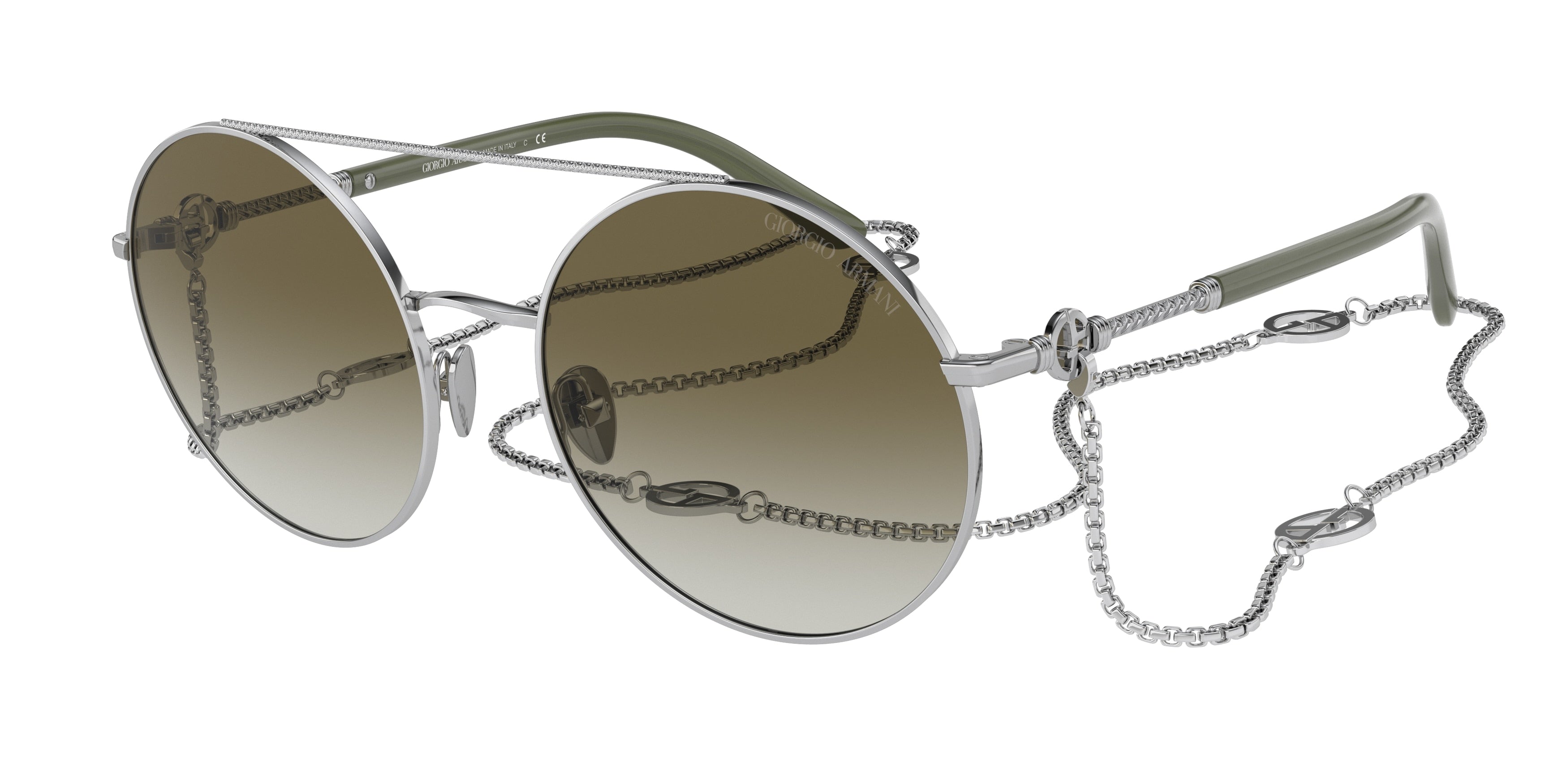 Giorgio Armani AR6135 Round Sunglasses  30158E-Silver 56-140-19 - Color Map Silver