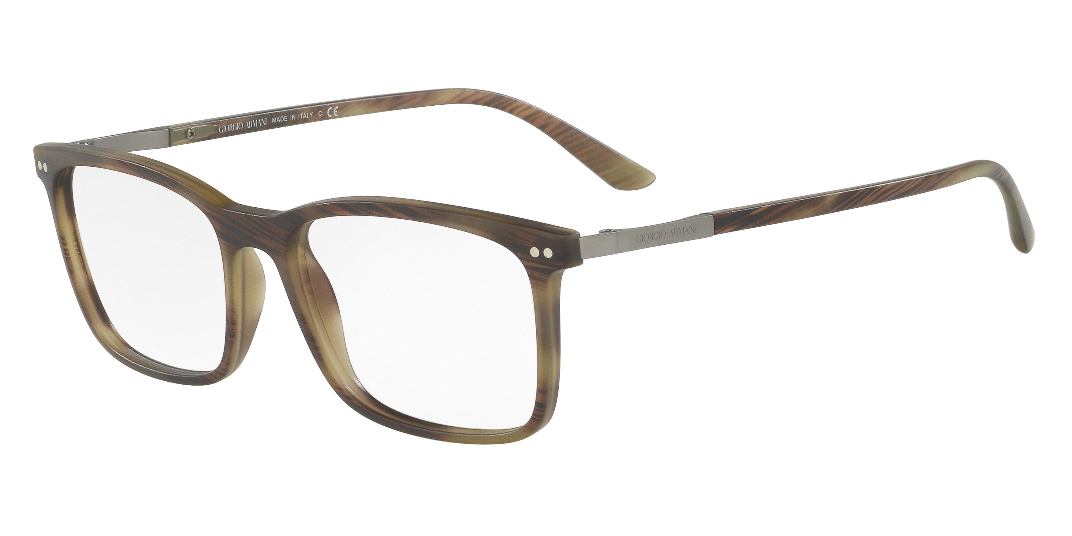 Giorgio Armani AR7122 Square Eyeglasses  5587-Matte Striped Olive 56-145-17 - Color Map Green