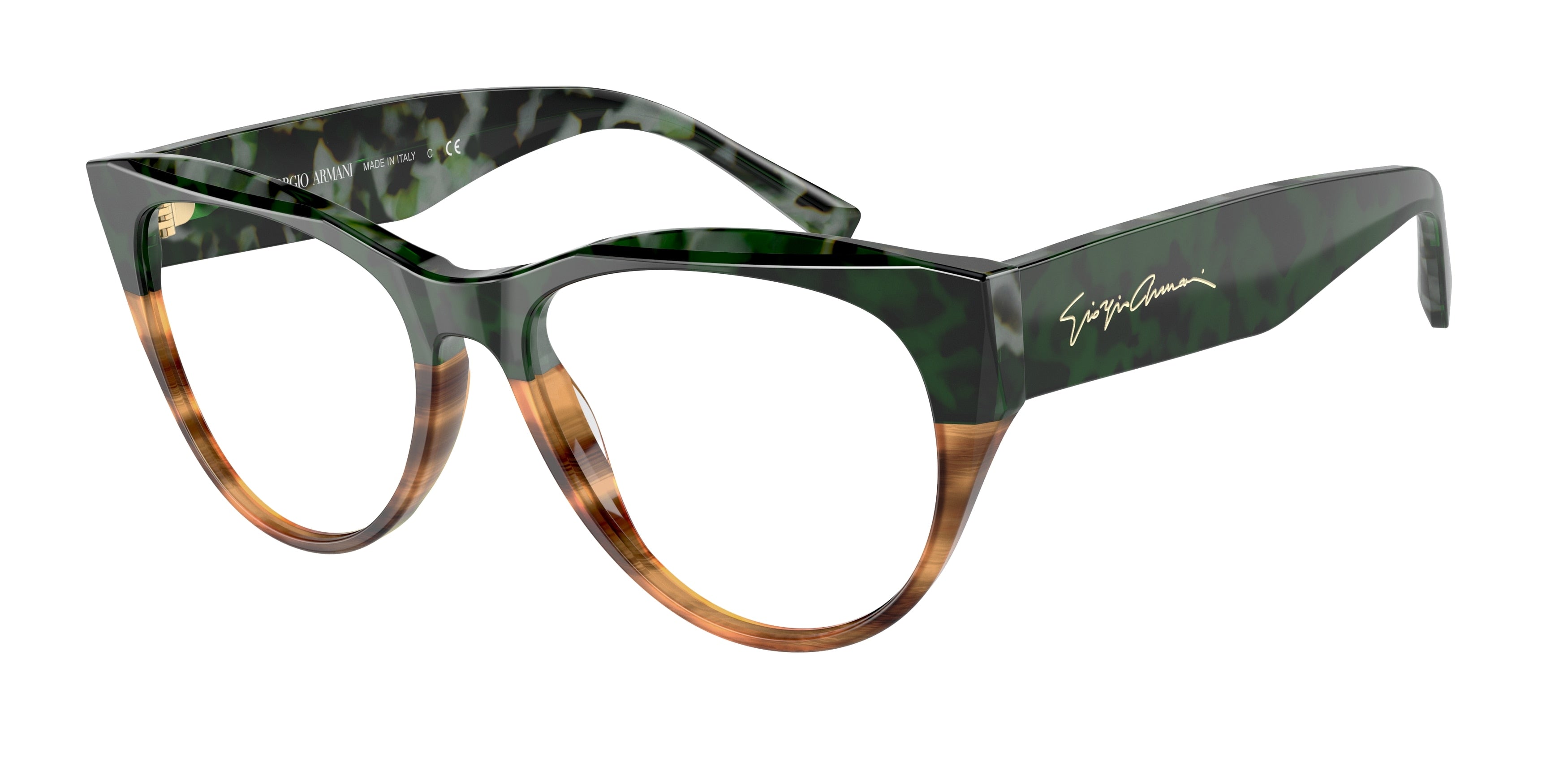 Giorgio Armani AR7222 Butterfly Eyeglasses  5930-Green Havana/Striped Brown 54-140-17 - Color Map Green
