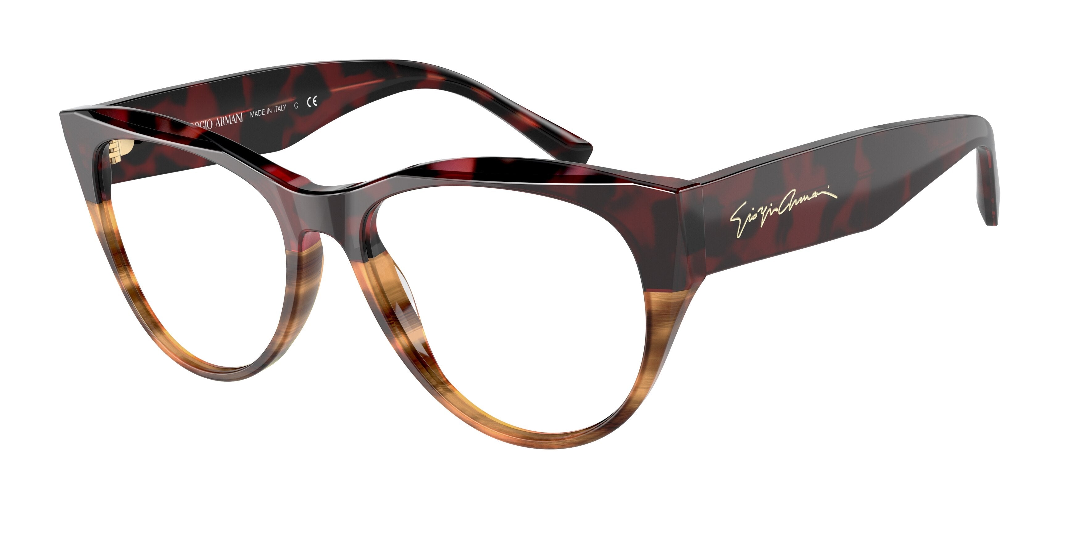 Giorgio Armani AR7222 Butterfly Eyeglasses  5931-Red Havana/Striped Brown 54-140-17 - Color Map Red