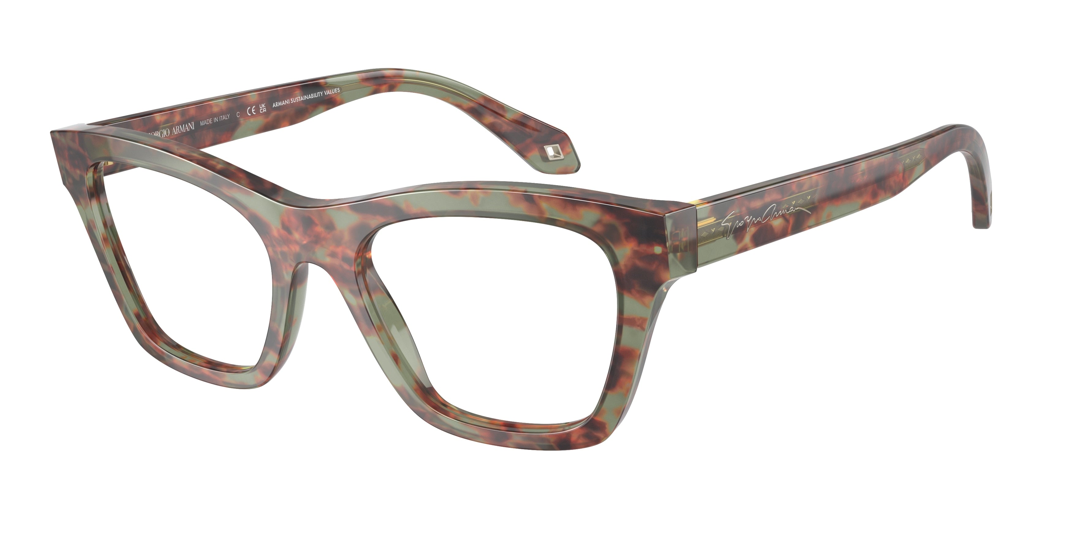 Giorgio Armani AR7240 Cat Eye Eyeglasses  5977-Green Havana 51-140-19 - Color Map Green