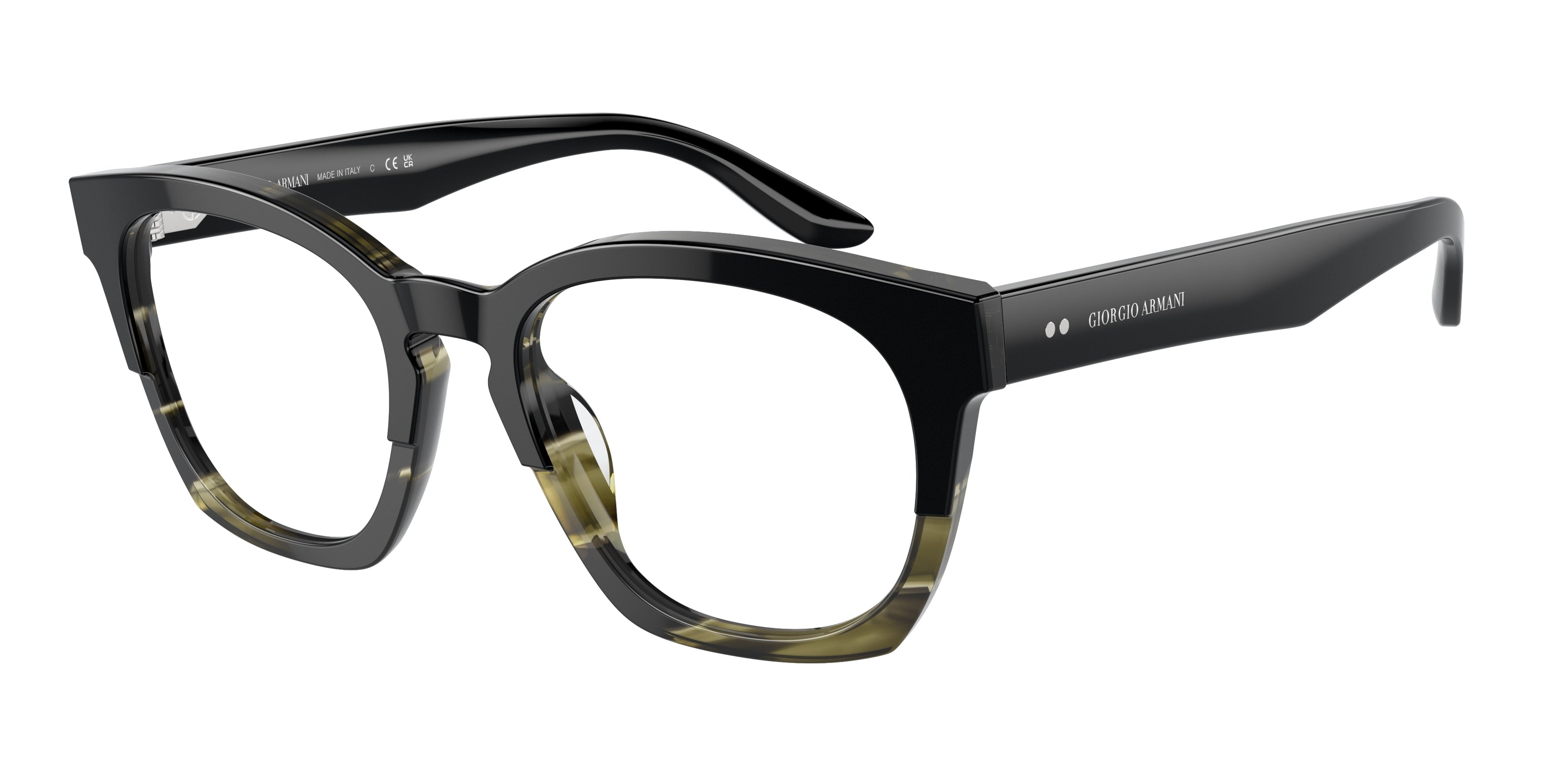 Giorgio Armani AR7245U Square Eyeglasses  6007-Black/Striped Green 52-145-20 - Color Map Black