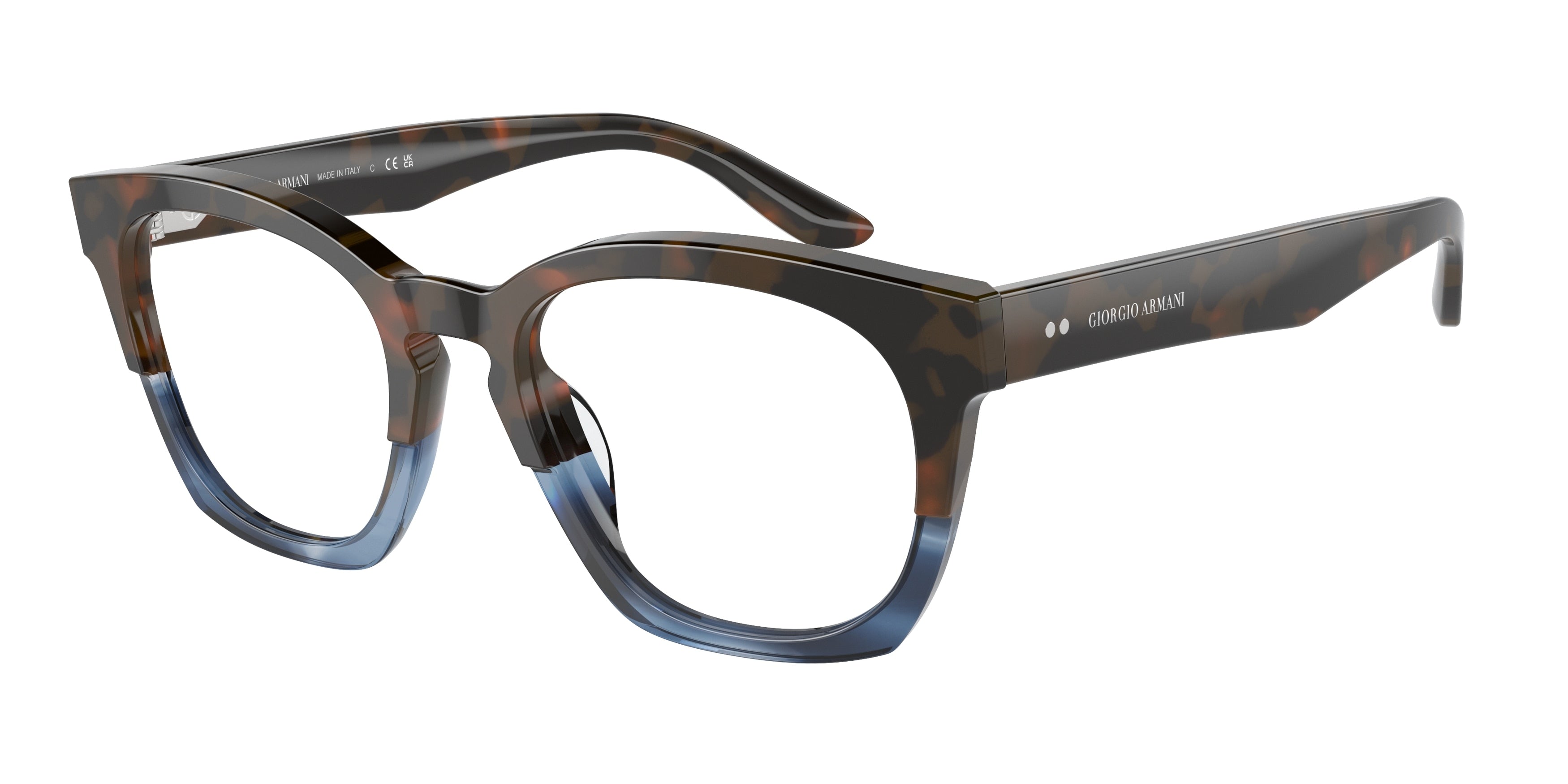 Giorgio Armani AR7245U Square Eyeglasses  6008-Red Havana/Striped Blue 52-145-20 - Color Map Red