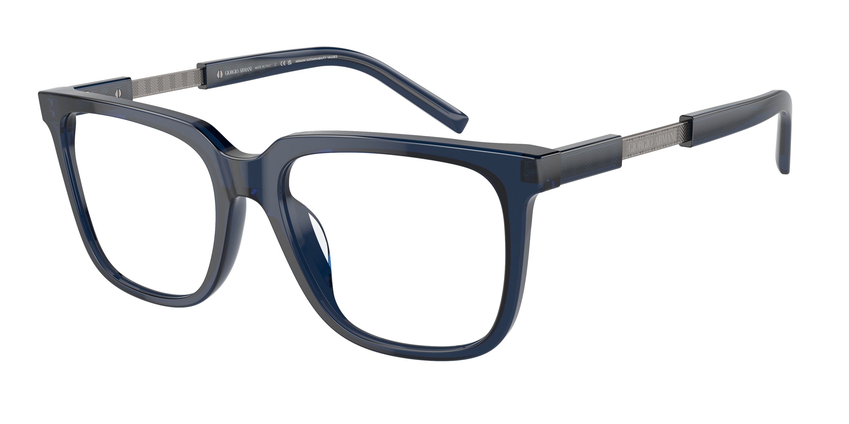 Giorgio Armani AR7252U Rectangle Eyeglasses  6047-Trasparent Blue 55-145-18 - Color Map Blue
