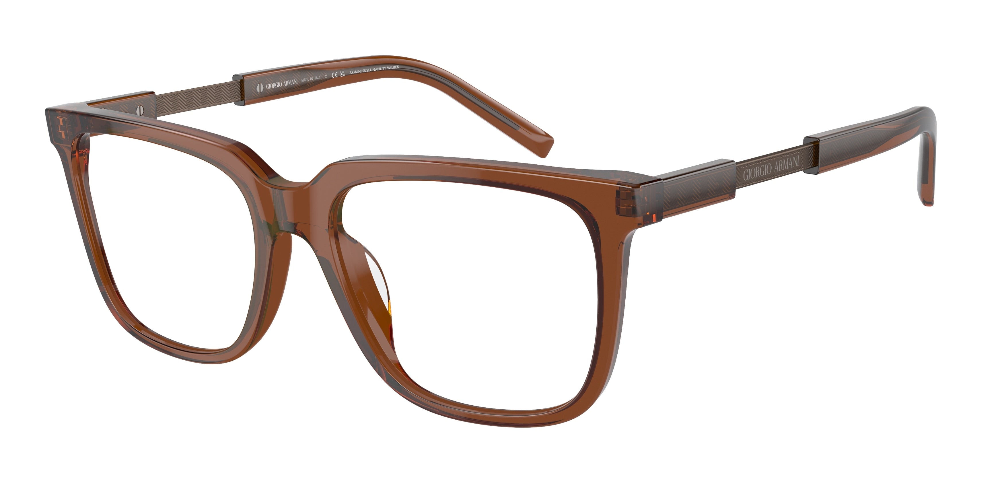 Giorgio Armani AR7252U Rectangle Eyeglasses  6049-Trasparent Brown 55-145-18 - Color Map Brown