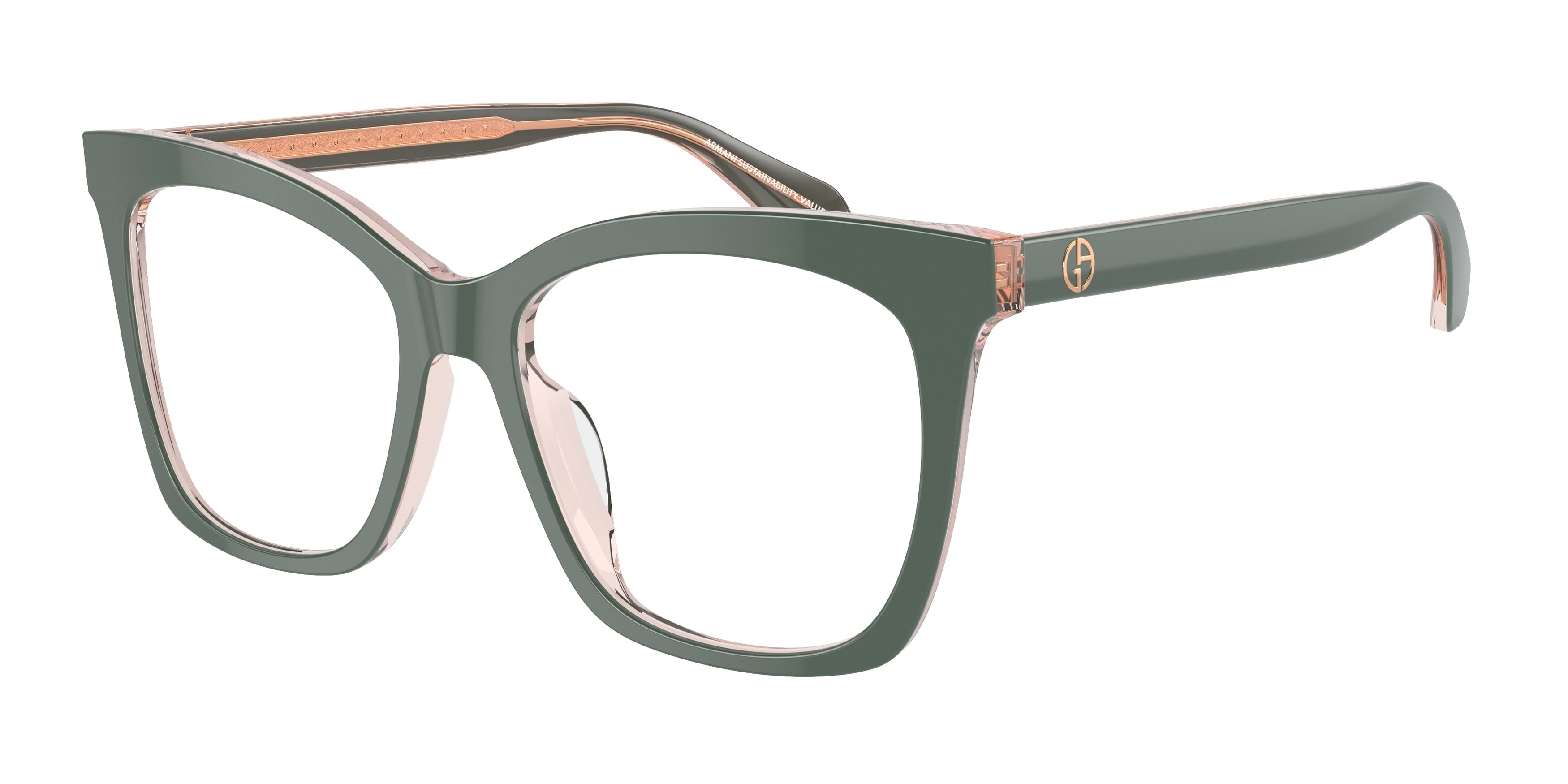 Giorgio Armani AR7254U Square Eyeglasses  6076-Top Sage Green/Transparent Pink 54-140-17 - Color Map Green