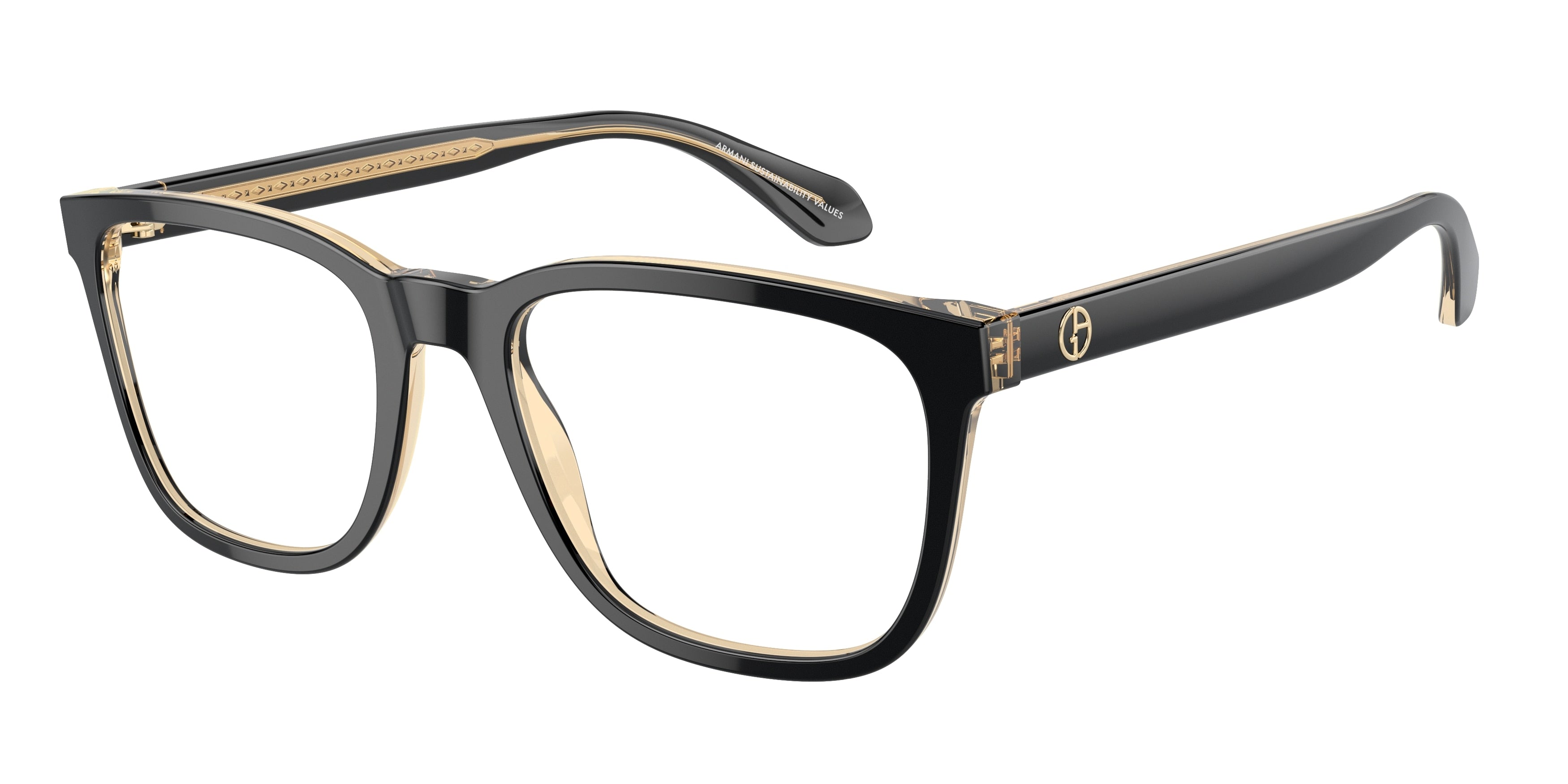Giorgio Armani AR7255 Pillow Eyeglasses  6084-Top Black/Transparent Orange 55-145-20 - Color Map Black