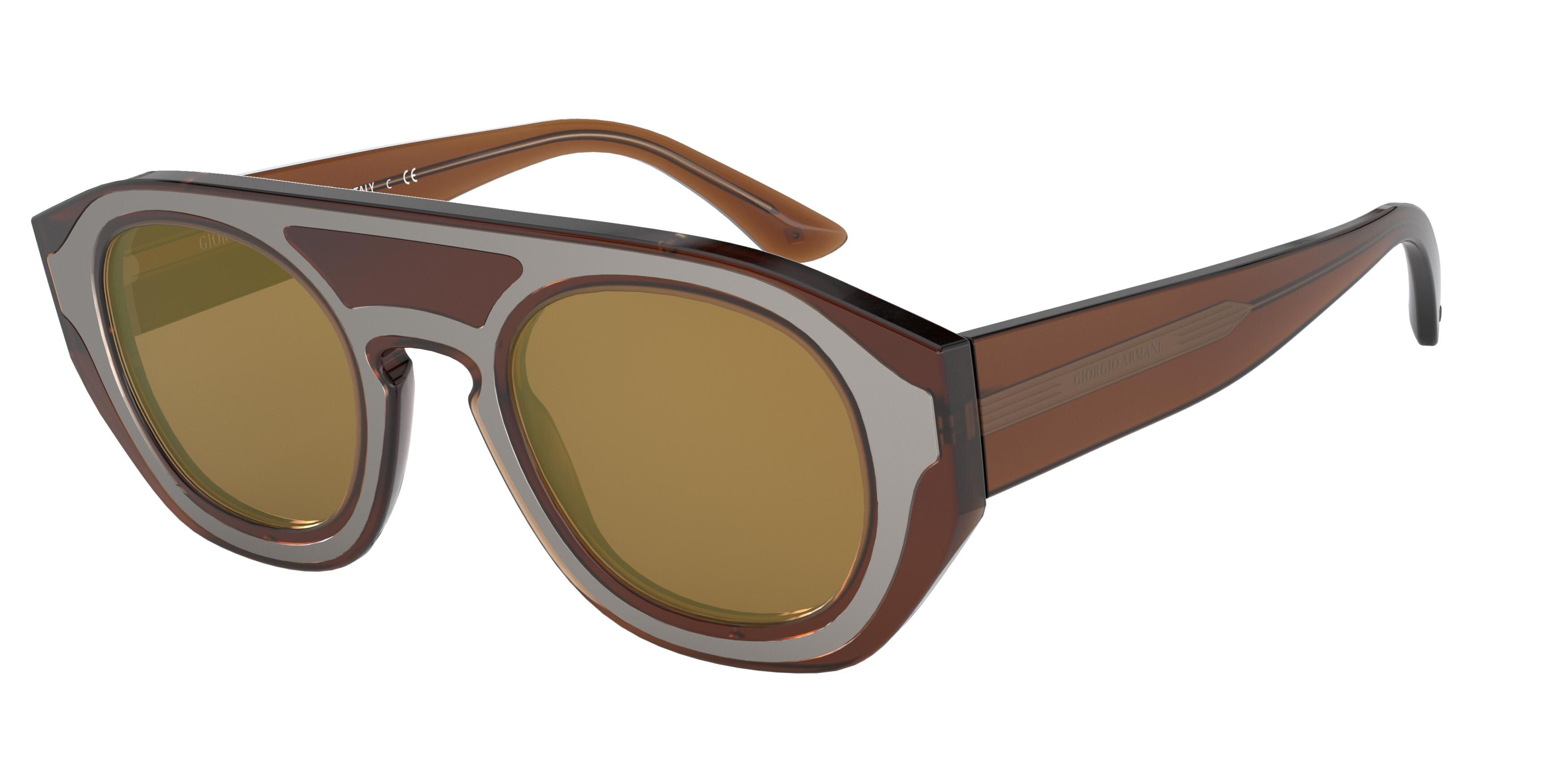 Giorgio Armani AR8135 Rectangle Sunglasses  58197D-Transparent Brown 47-145-24 - Color Map Brown