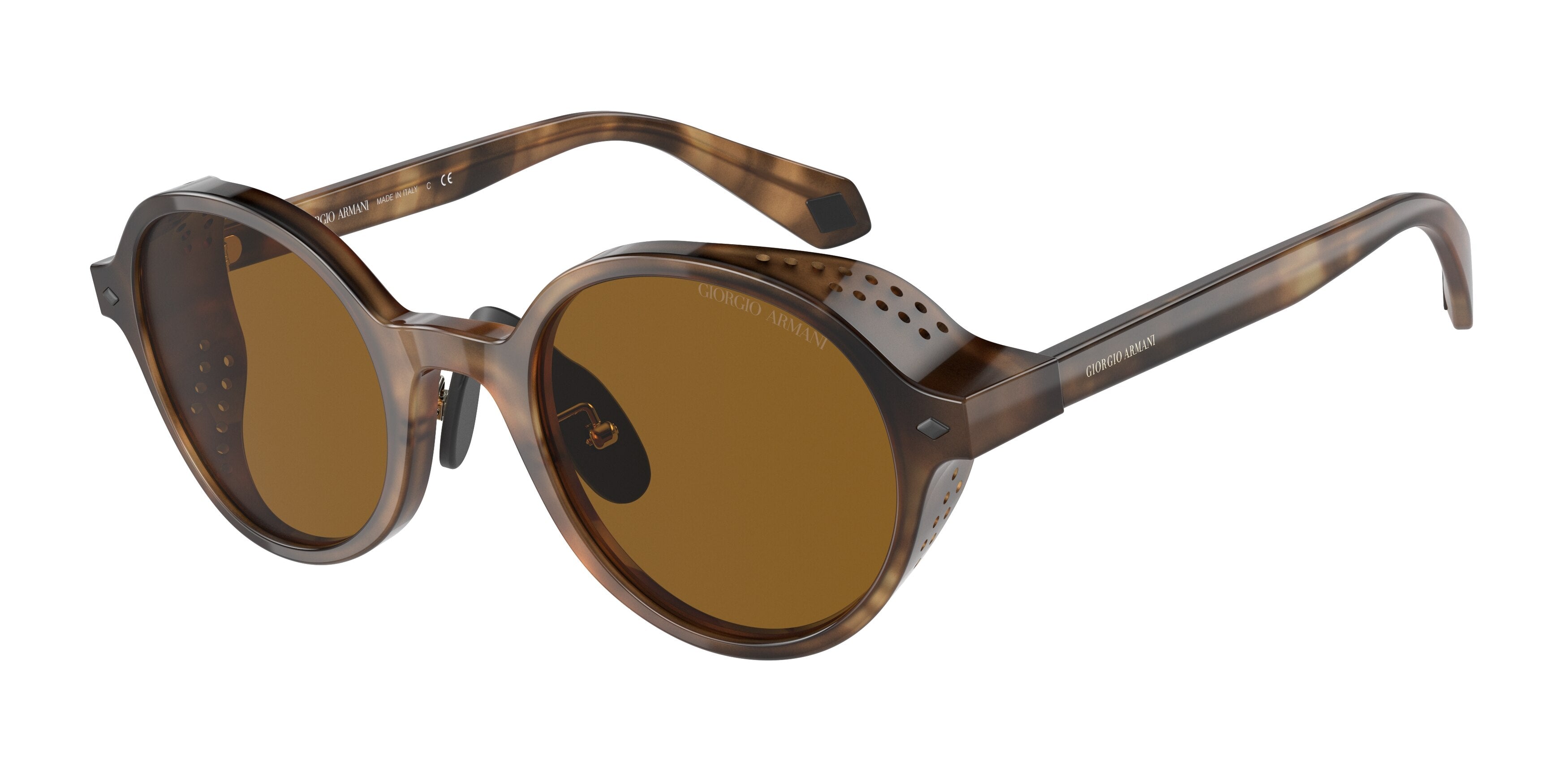 Giorgio Armani AR8154 Round Sunglasses  594233-Opal Striped Brown 49-135-23 - Color Map Brown