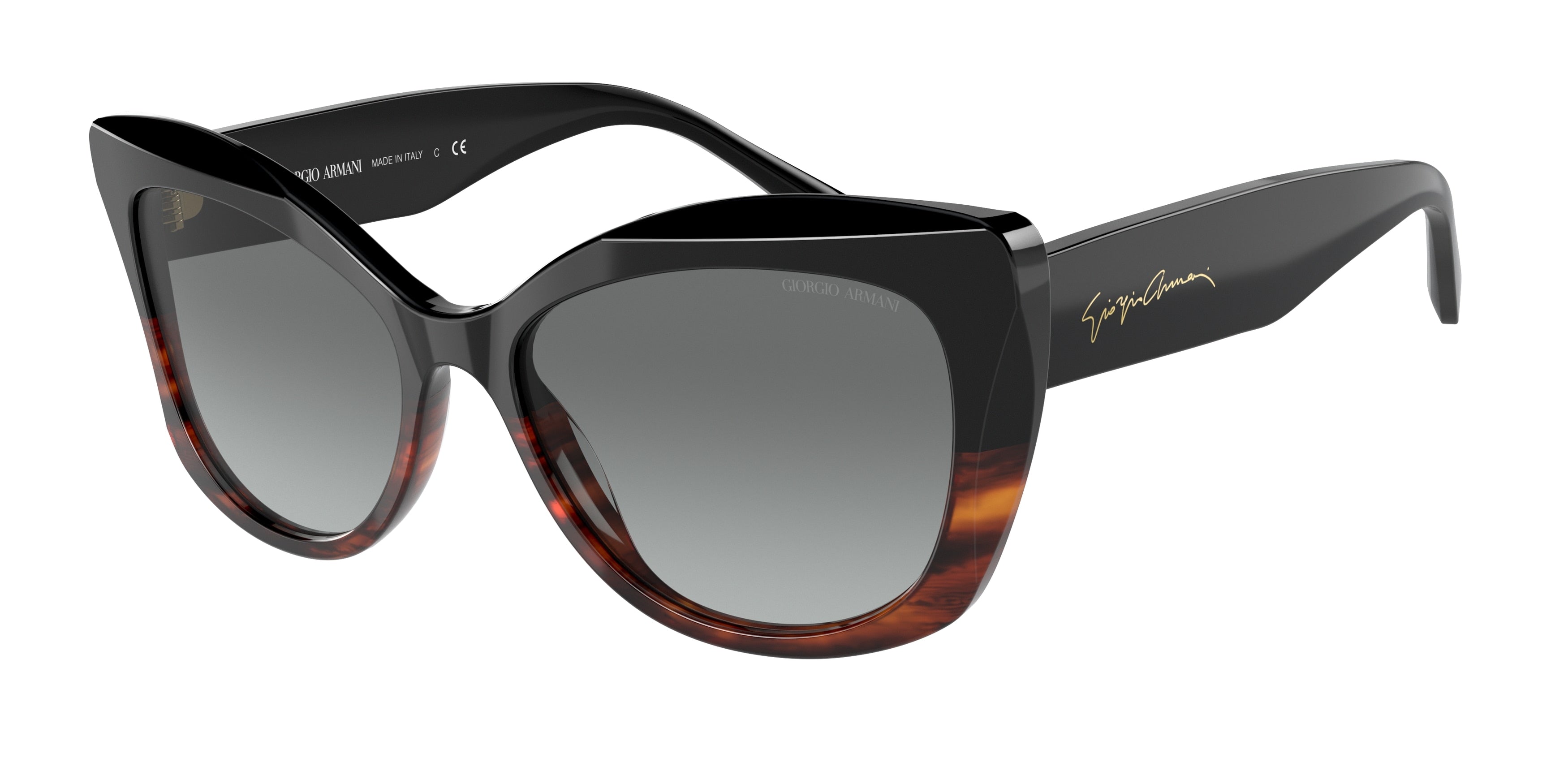 Giorgio Armani AR8161 Cat Eye Sunglasses  592811-Black/Striped Brown 56-140-17 - Color Map Black