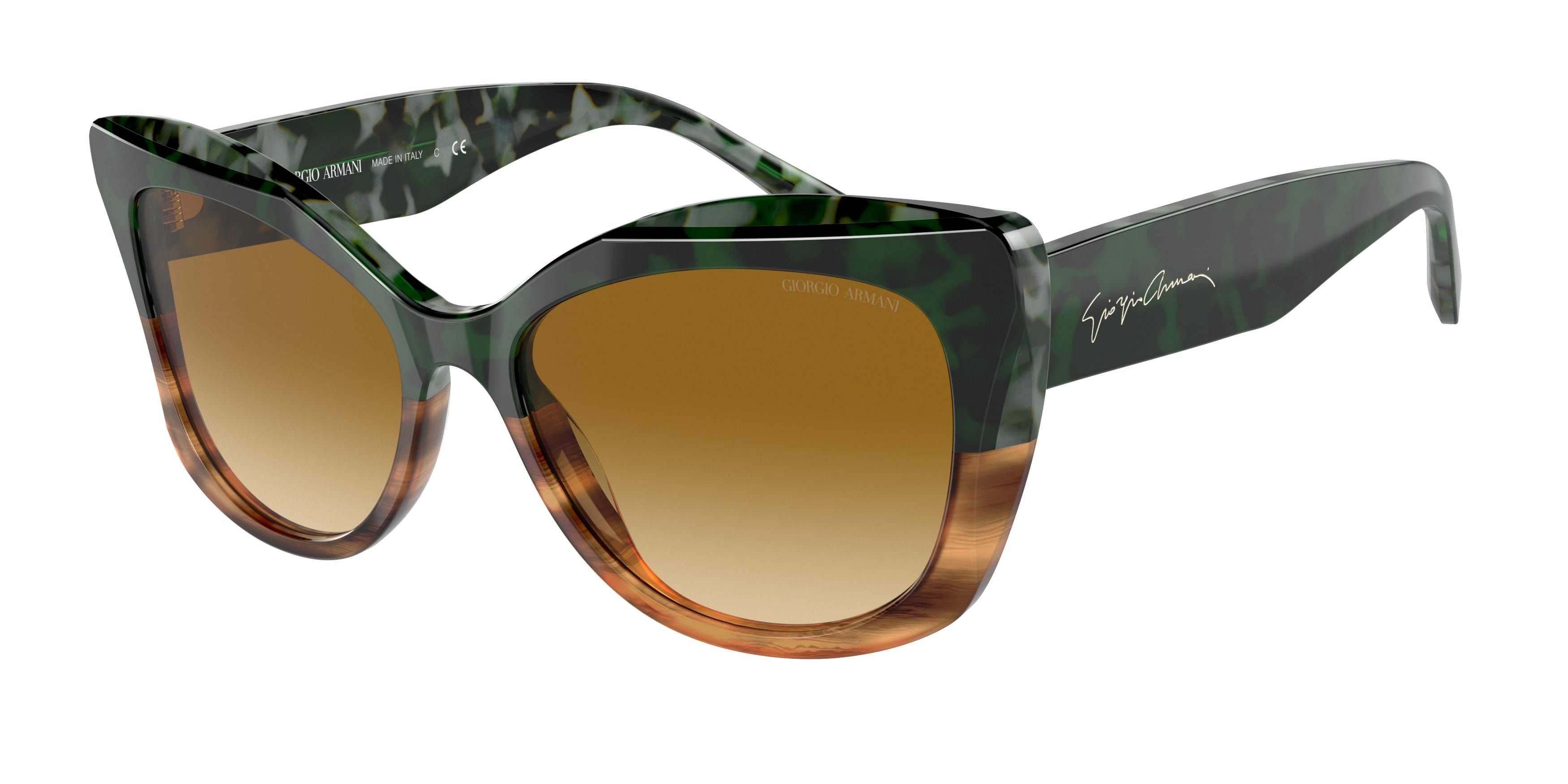 Giorgio Armani AR8161 Cat Eye Sunglasses  59302L-Green Havana/Striped Brown 56-140-17 - Color Map Green