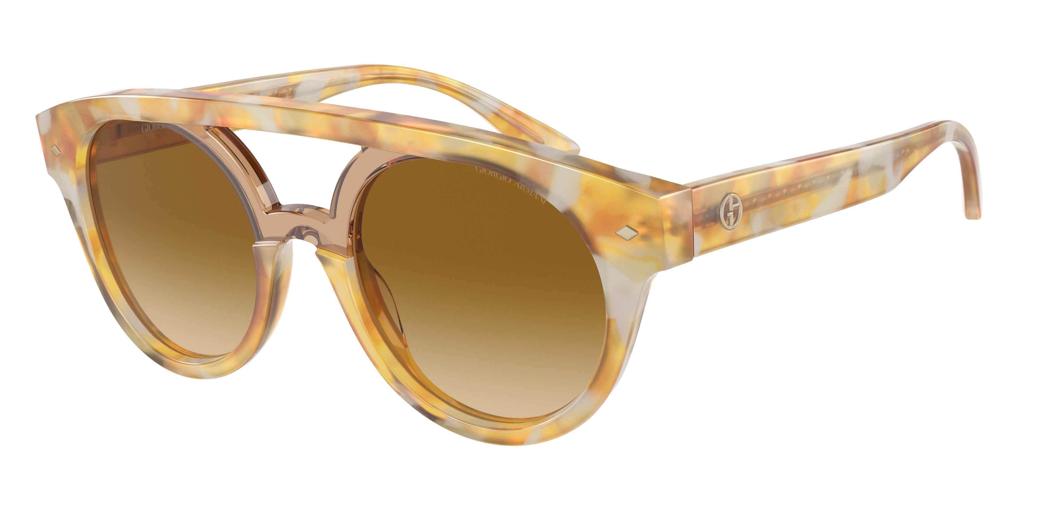Giorgio Armani AR8163 Round Sunglasses  57612L-Yellow Tortoise/Brown 51-145-21 - Color Map Yellow
