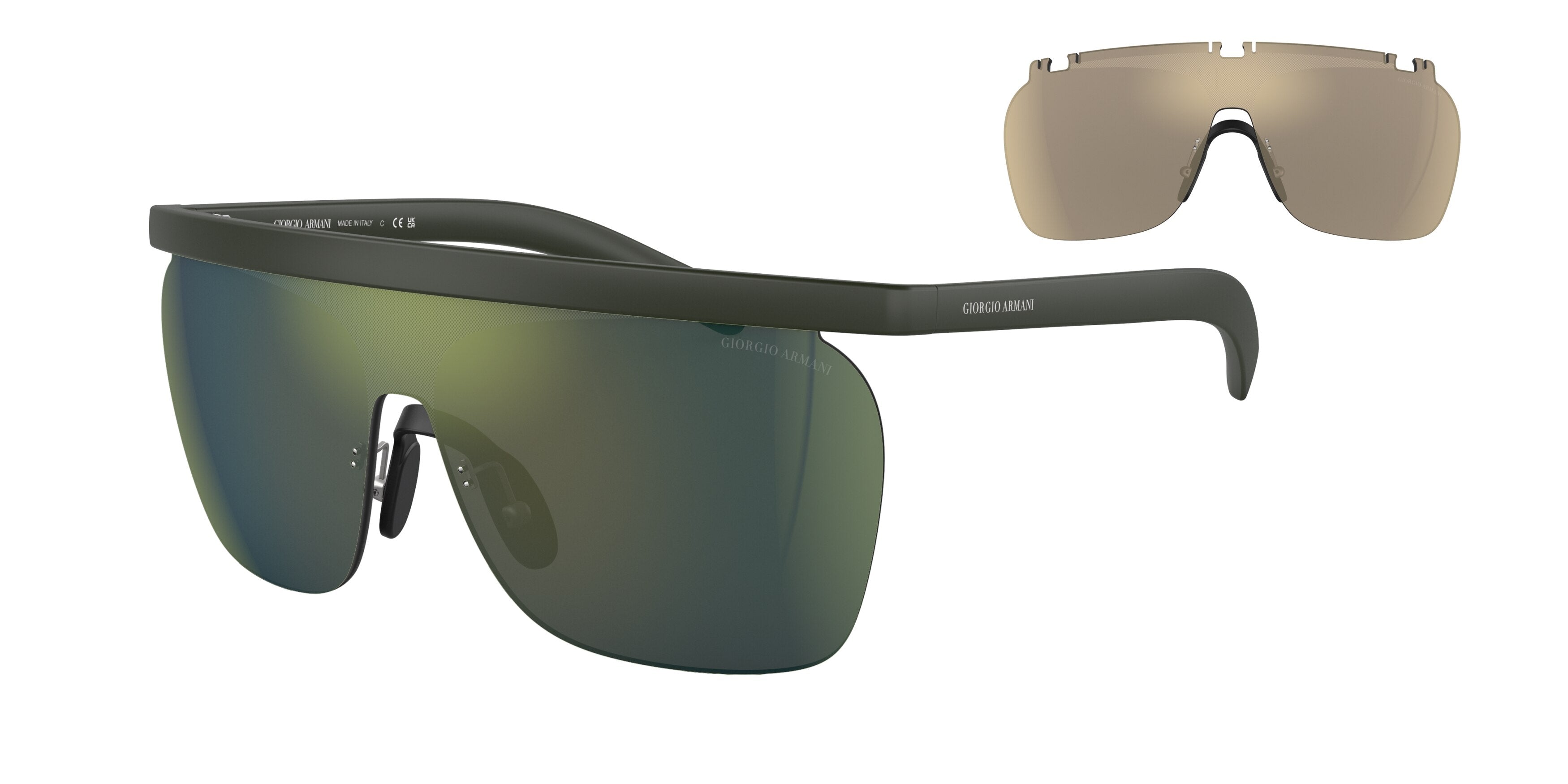Giorgio Armani AR8169 Rectangle Sunglasses  59606R-Rubber Military Green 0-130-133 - Color Map Green