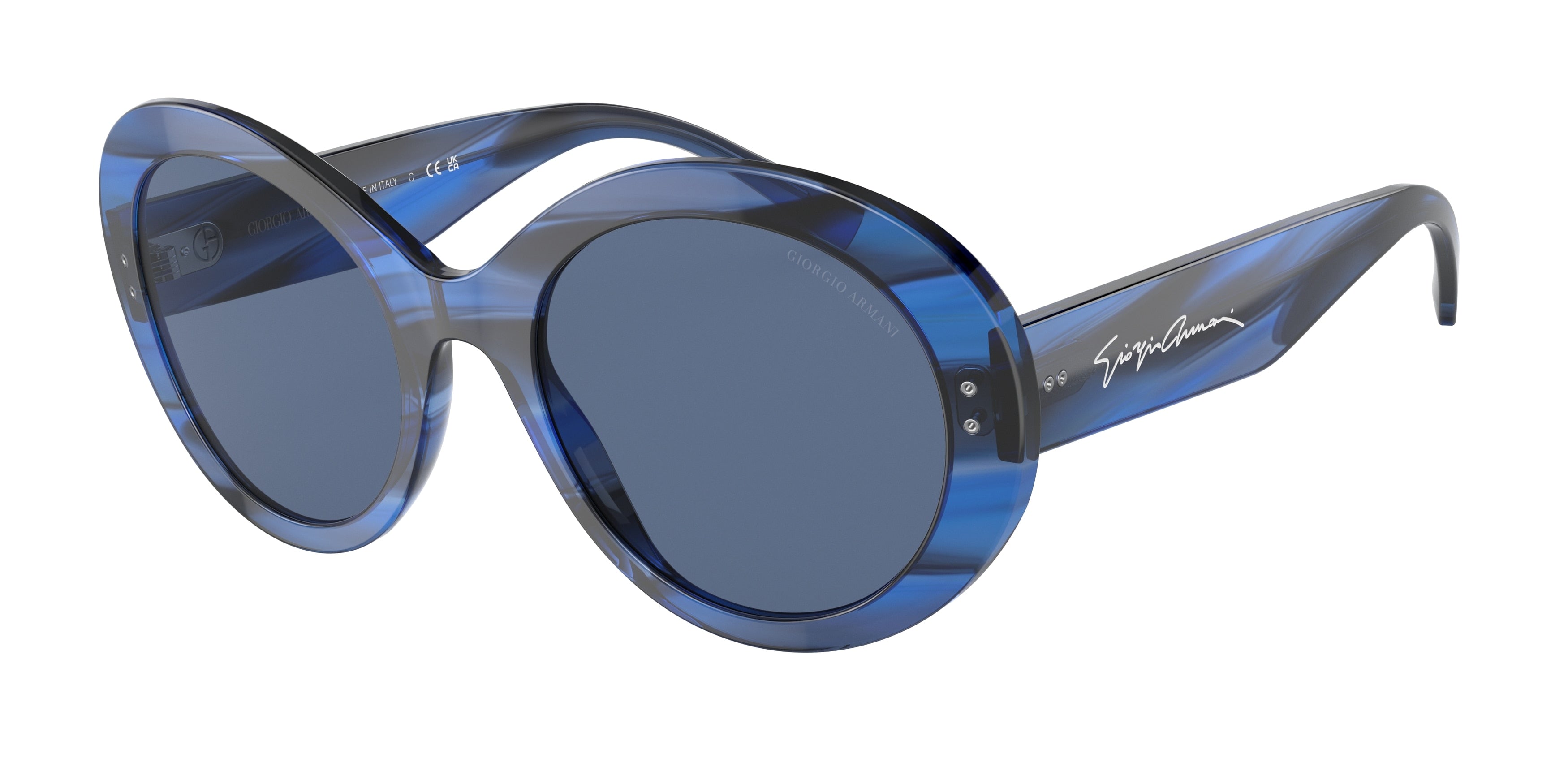 Giorgio Armani AR8174 Round Sunglasses  595380-Striped Blue 53-140-21 - Color Map Blue