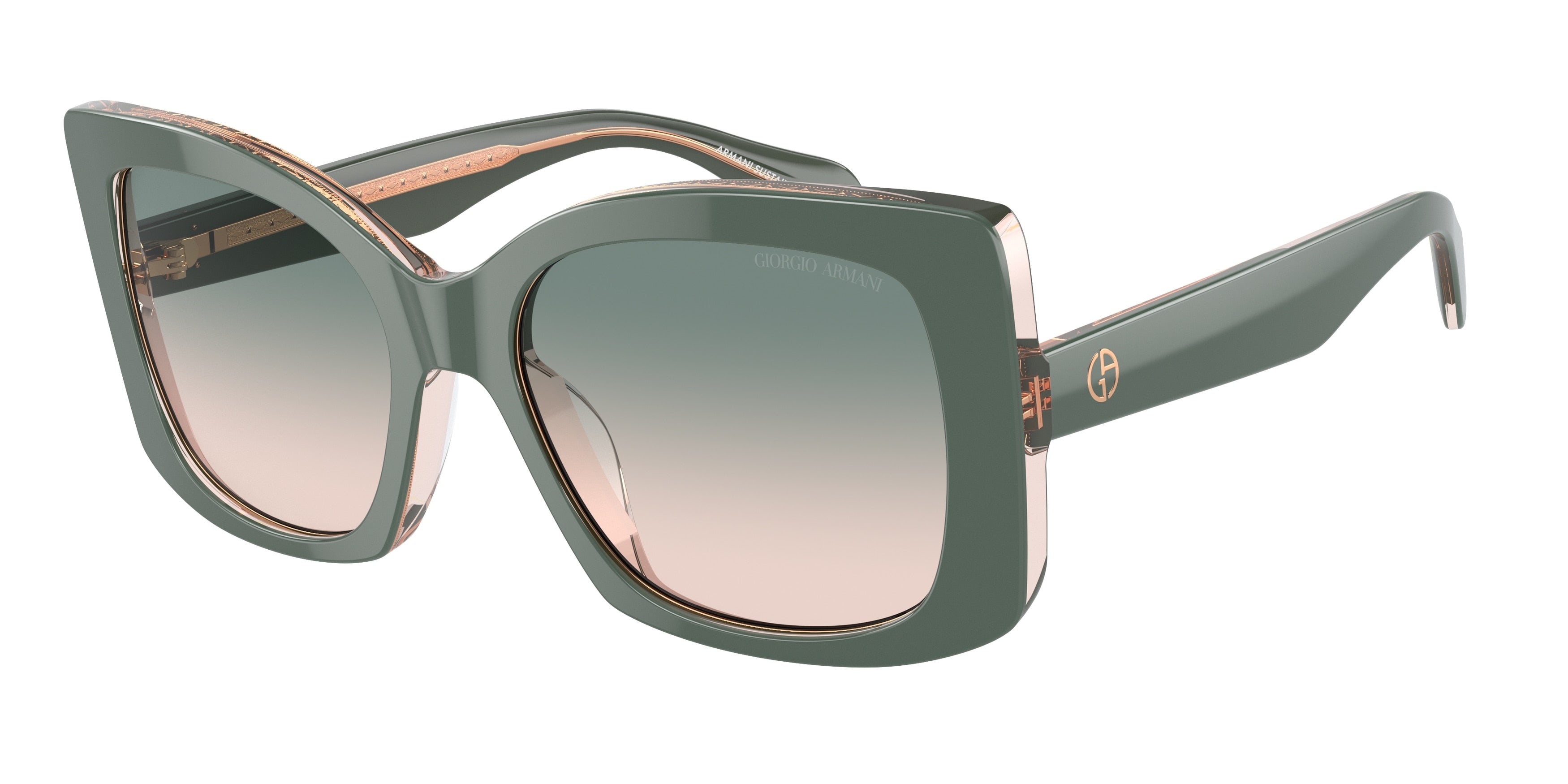 Giorgio Armani AR8208U Square Sunglasses  60762C-Top Sage Green/Transparent Pink 55-140-19 - Color Map Green