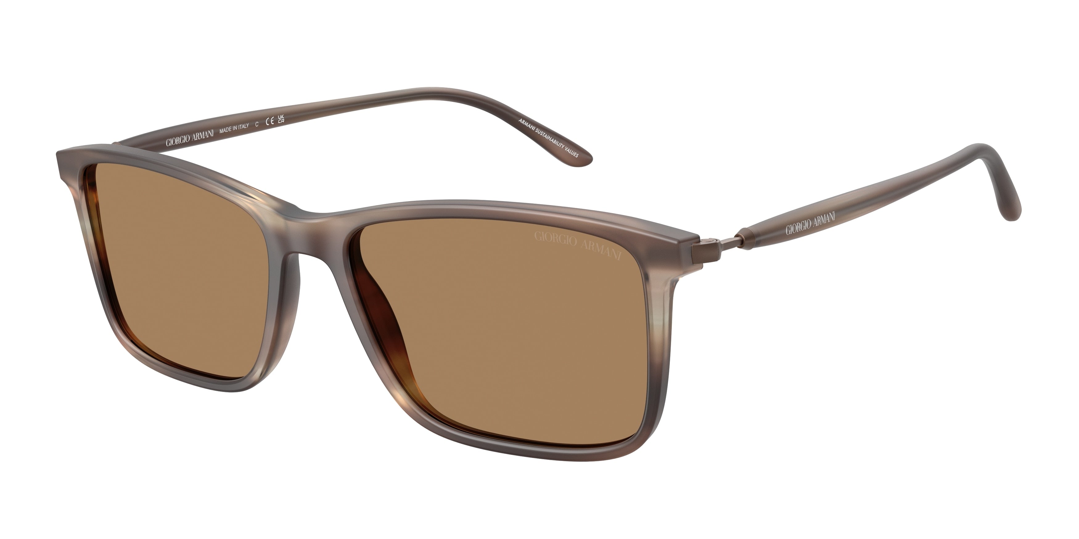 Giorgio Armani AR8218F Rectangle Sunglasses  6167M4-Matte Striped Brown 56-145-17 - Color Map Brown