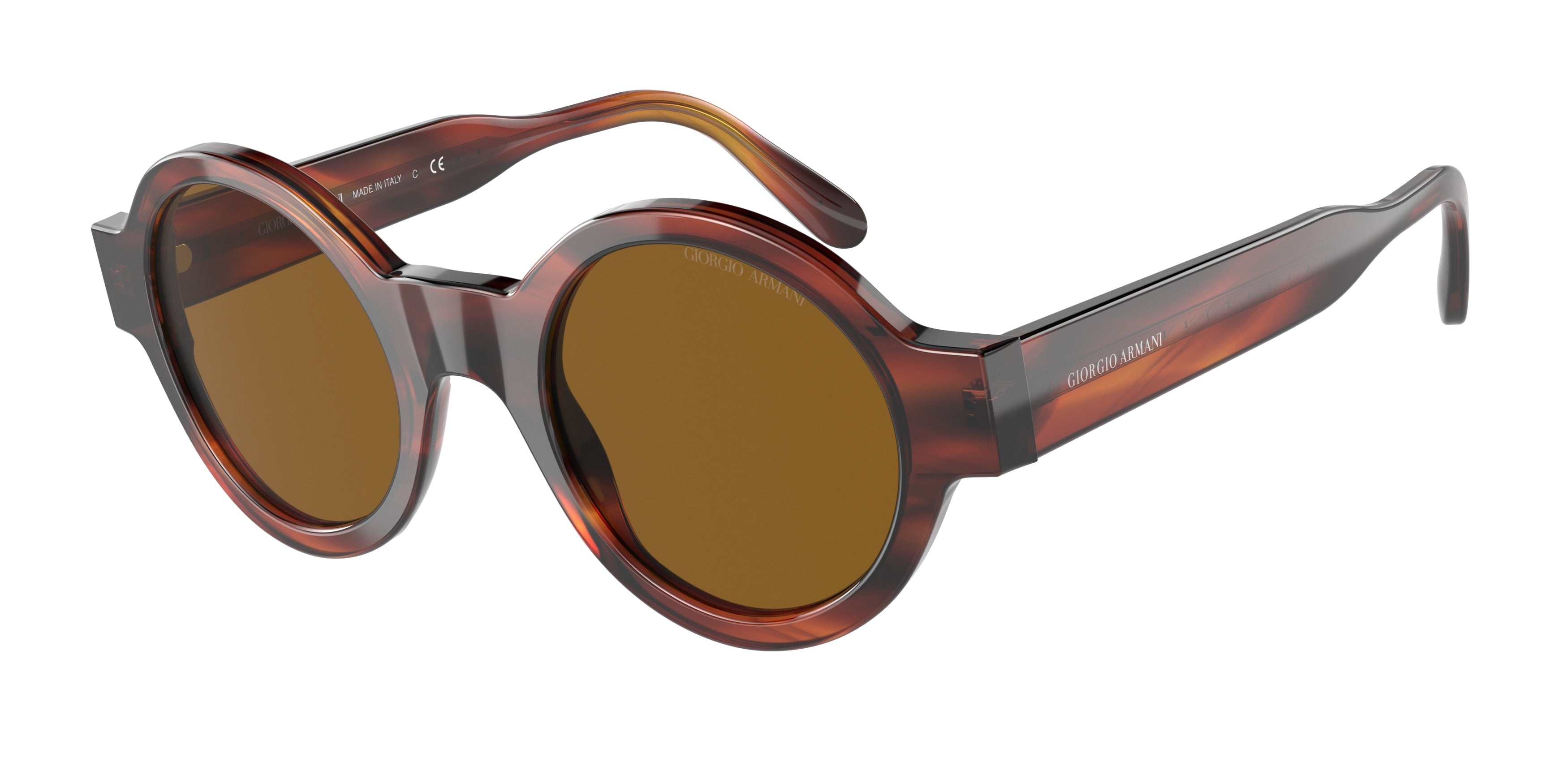 Giorgio Armani AR903M Round Sunglasses  594433-Striped Havana 47-145-23 - Color Map Brown