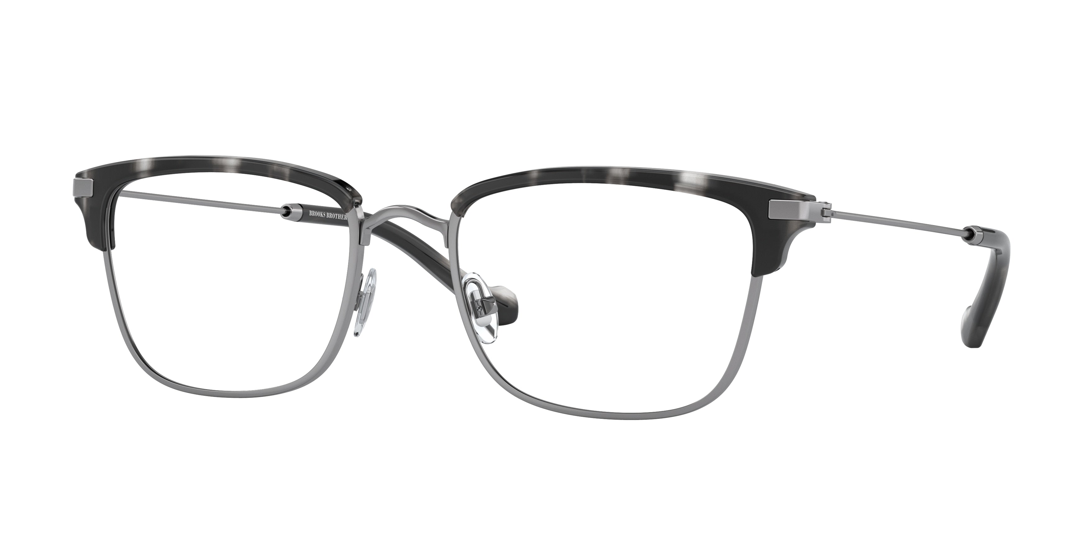 Brooks Brothers BB1101 Rectangle Eyeglasses  1028-Antique Gunmetal / Grey Horn 55-145-20 - Color Map Grey