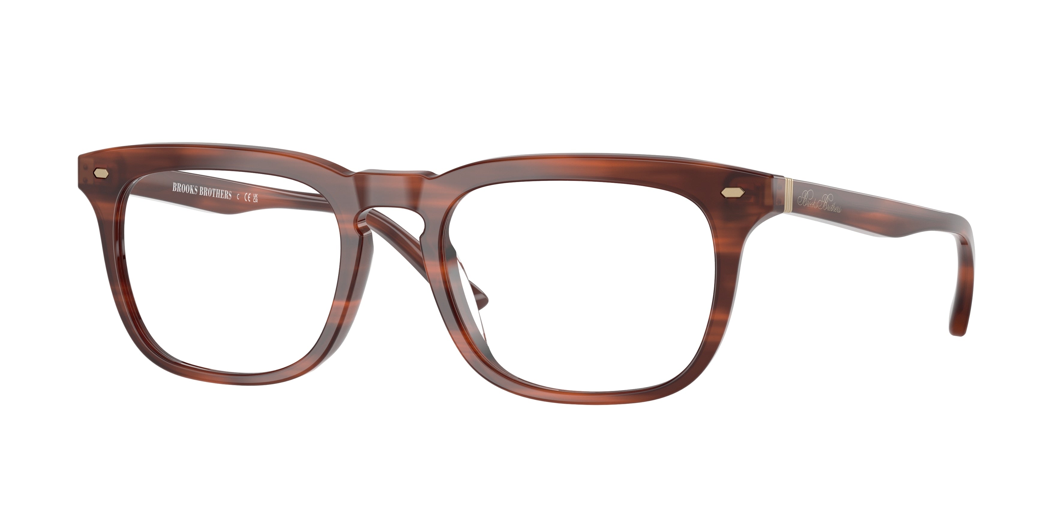 Brooks Brothers BB2067U Rectangle Eyeglasses  6038-Amber Horn 53-145-19 - Color Map Orange