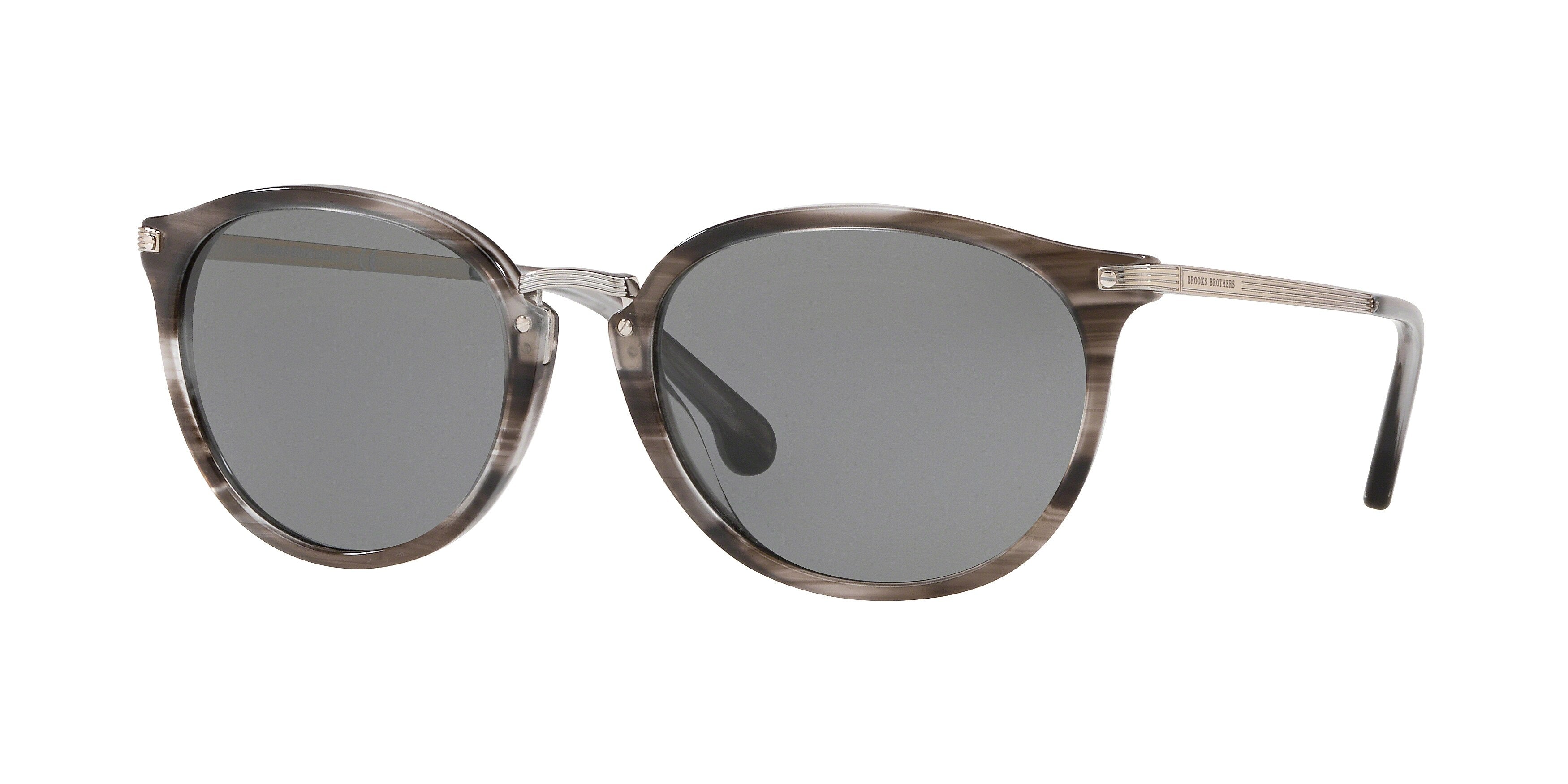 Brooks Brothers BB5039 Round Sunglasses  601387-Grey Transparent Horn 56-145-19 - Color Map Grey