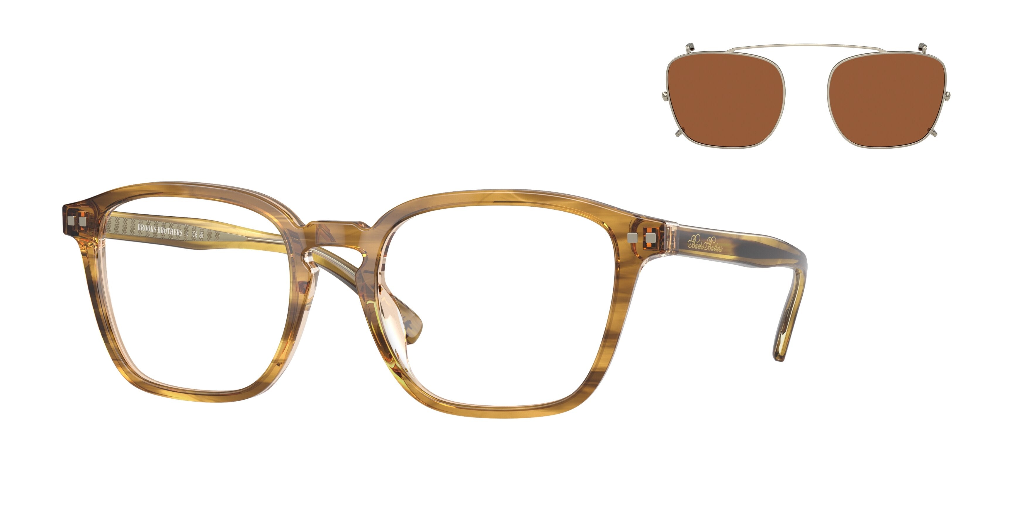 Brooks Brothers BB5049 Square Sunglasses  616473-Olive Horn/Transparent Brown 55-145-20 - Color Map Green