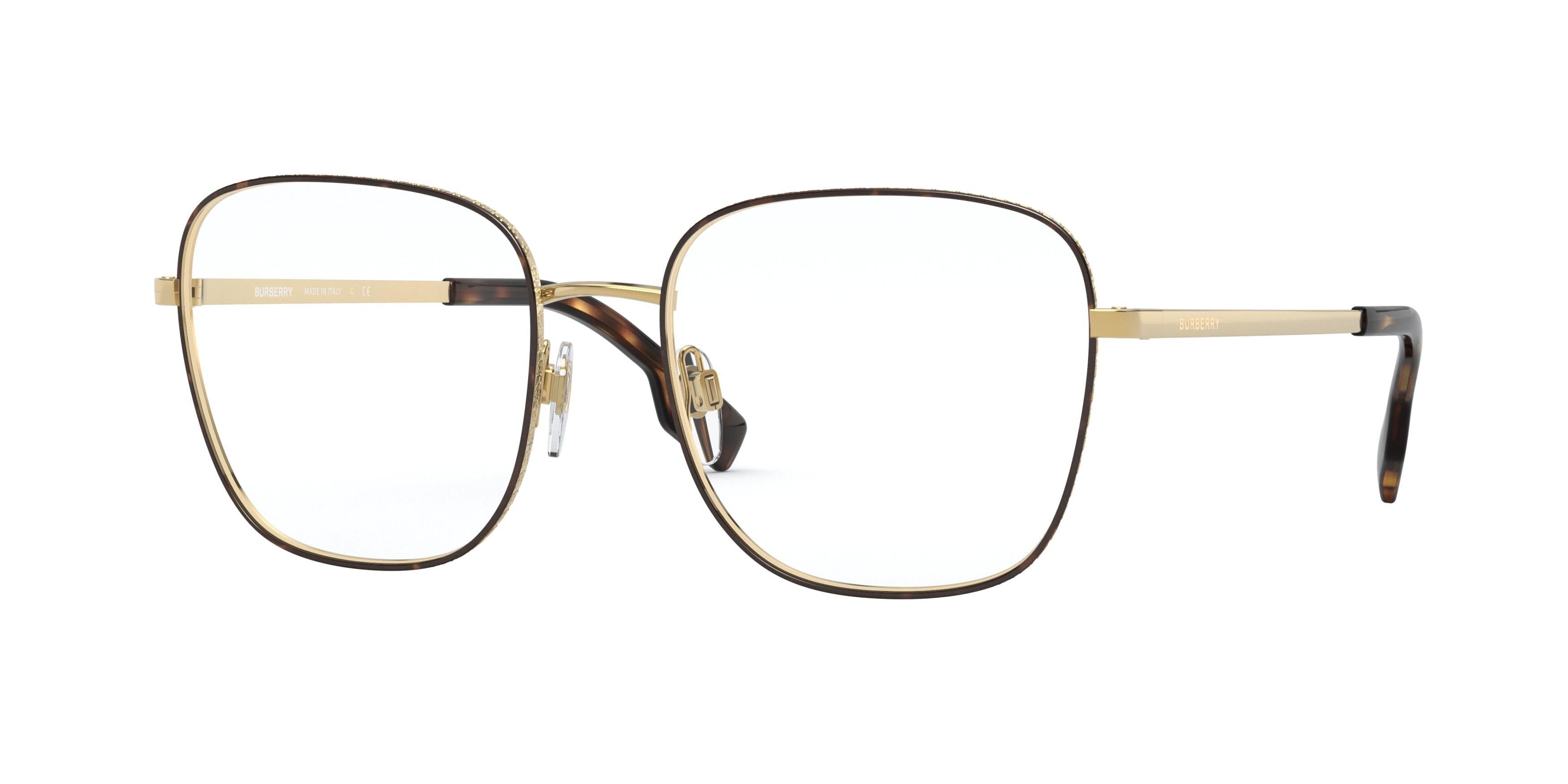 Burberry ELLIOTT BE1347 Square Eyeglasses  1308-Gold/Dark Havana 54-140-18 - Color Map Gold