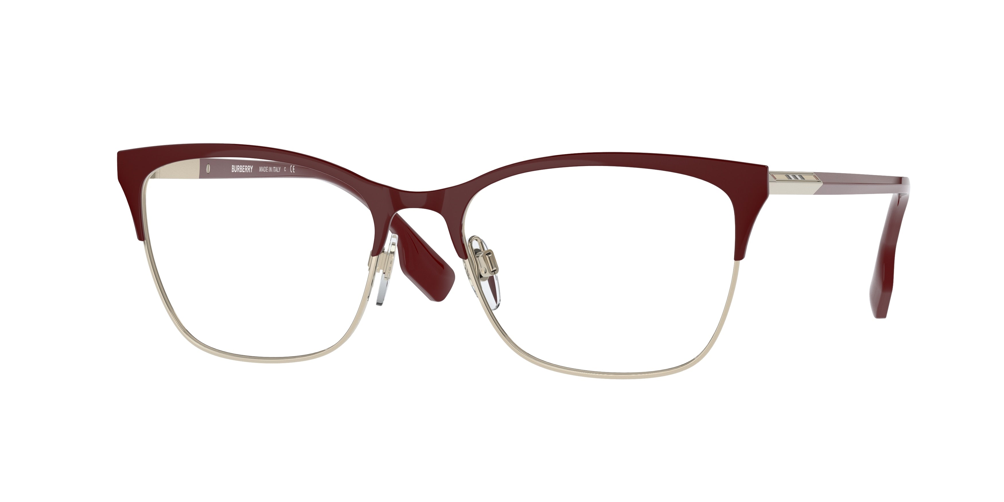 Burberry ALMA BE1362 Cat Eye Eyeglasses  1292-Light Gold/Bordeaux 54-140-17 - Color Map Gold