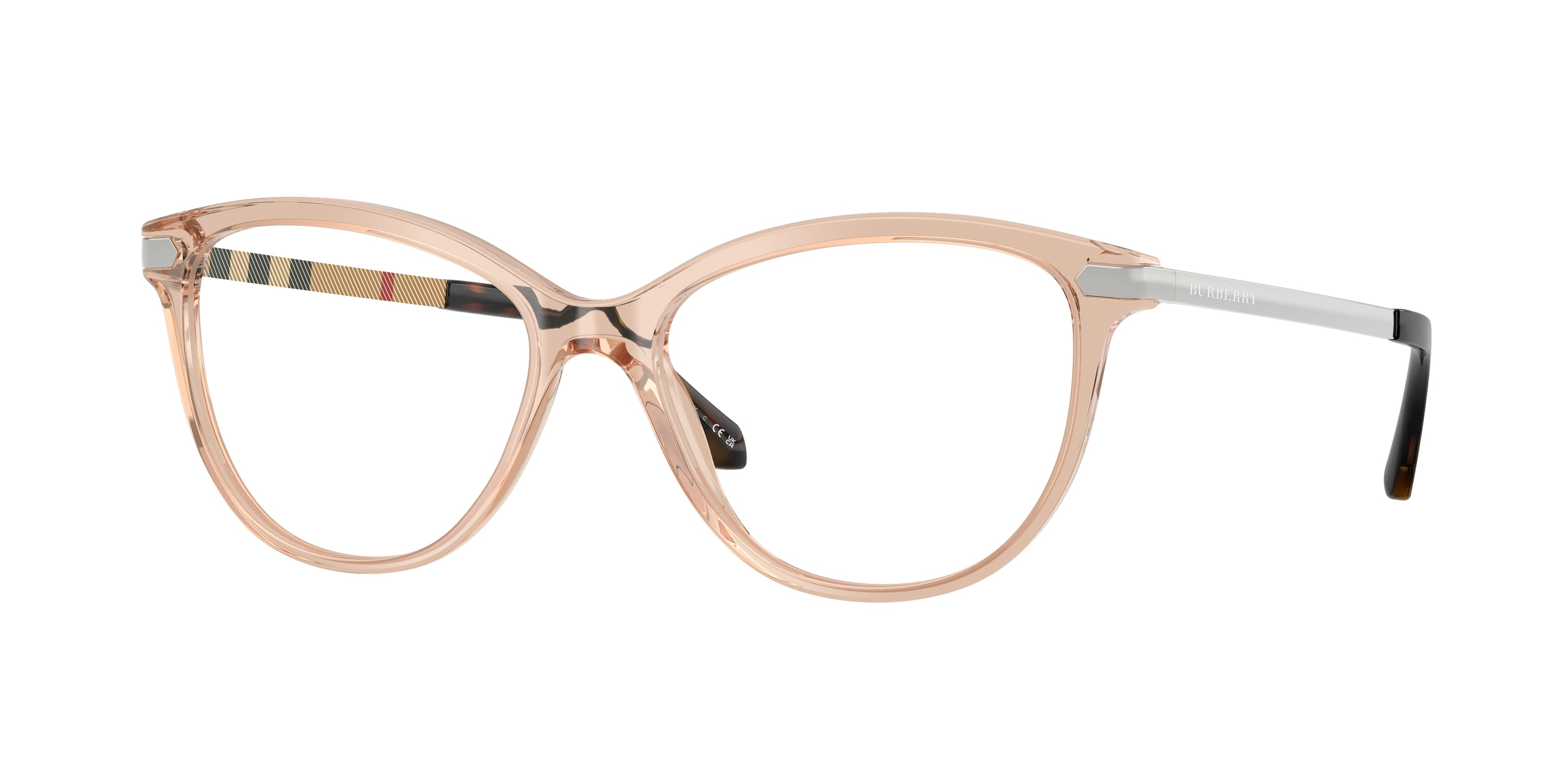 Burberry BE2280 Square Eyeglasses  3358-Transparent Peach 54-140-16 - Color Map Pink