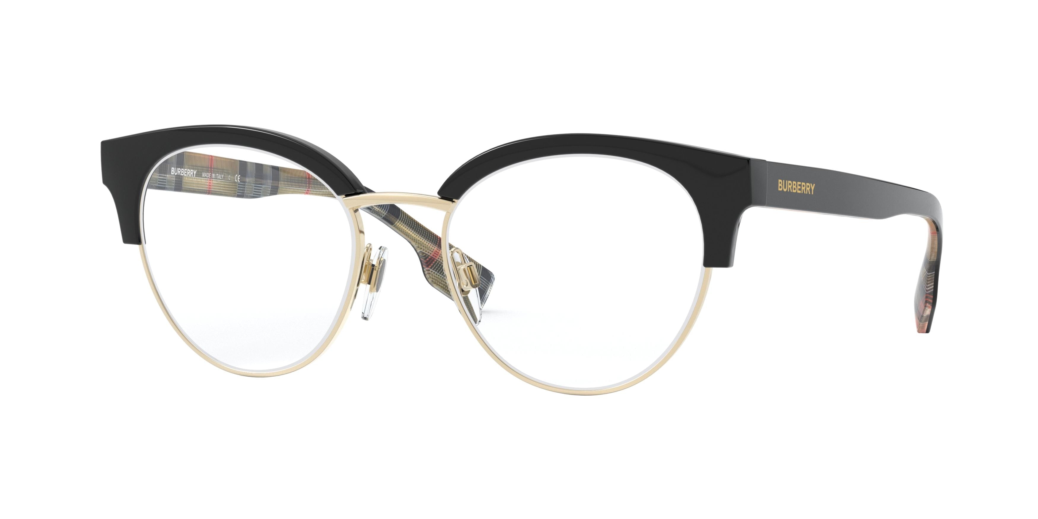 Burberry BIRCH BE2316 Phantos Eyeglasses  3773-Black/Pale Gold 51-140-18 - Color Map Black