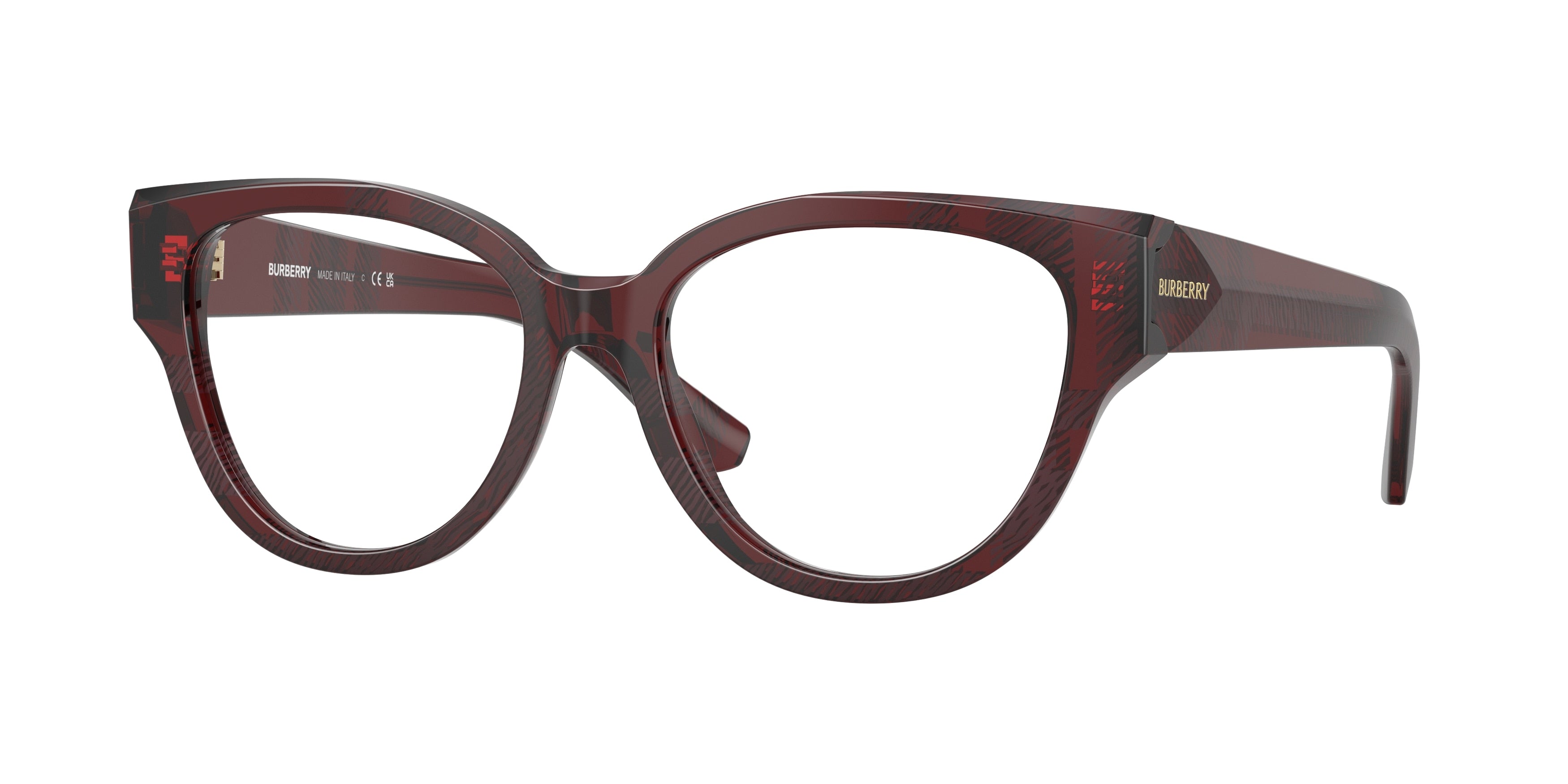 Burberry BE2421 Phantos Eyeglasses  4115-Check Red 53-140-17 - Color Map Red