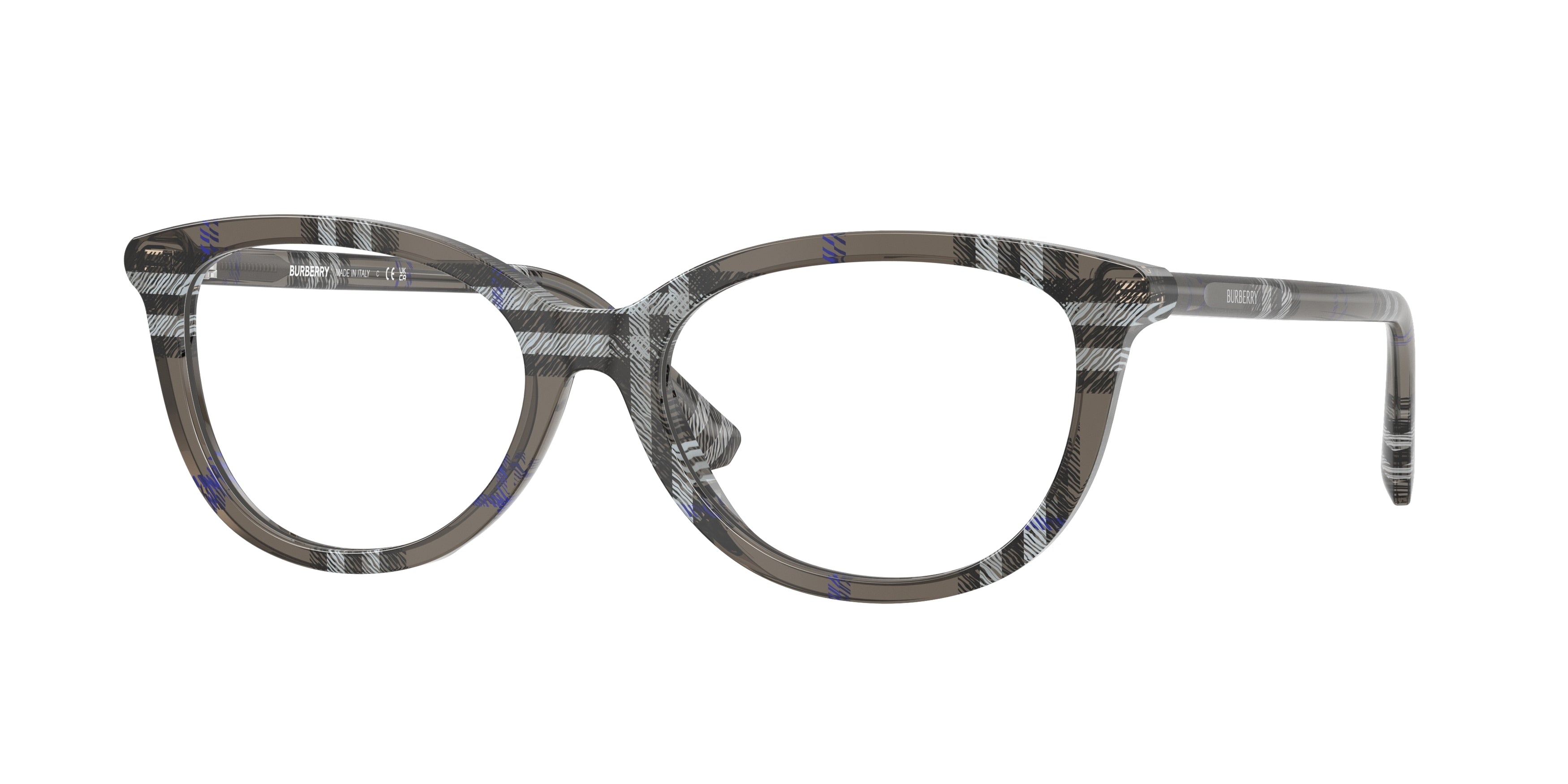 Burberry BE2431F Cat Eye Eyeglasses  4166-Check Lichen 52-140-17 - Color Map Grey
