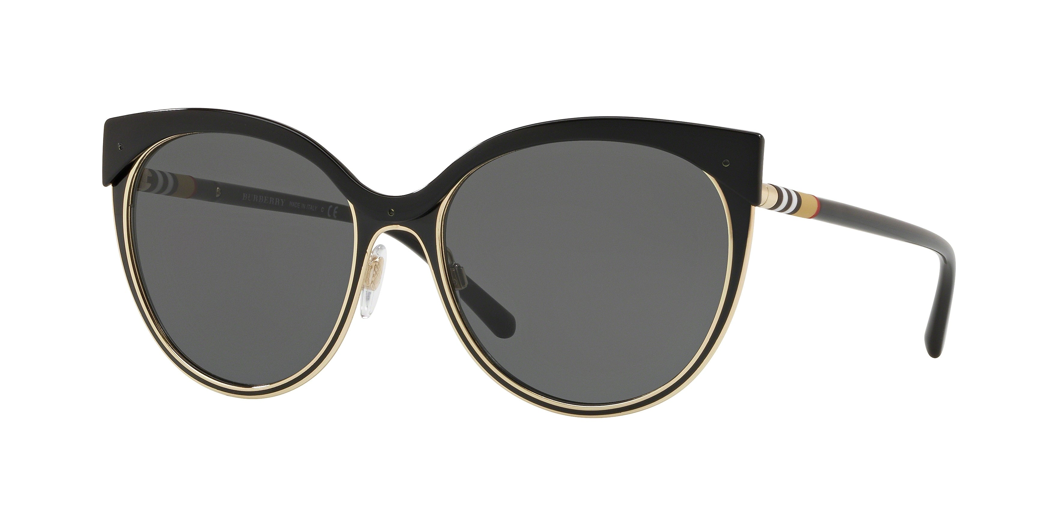 Burberry BE3096 Cat Eye Sunglasses  126287-Black/Light Gold 55-140-17 - Color Map Black