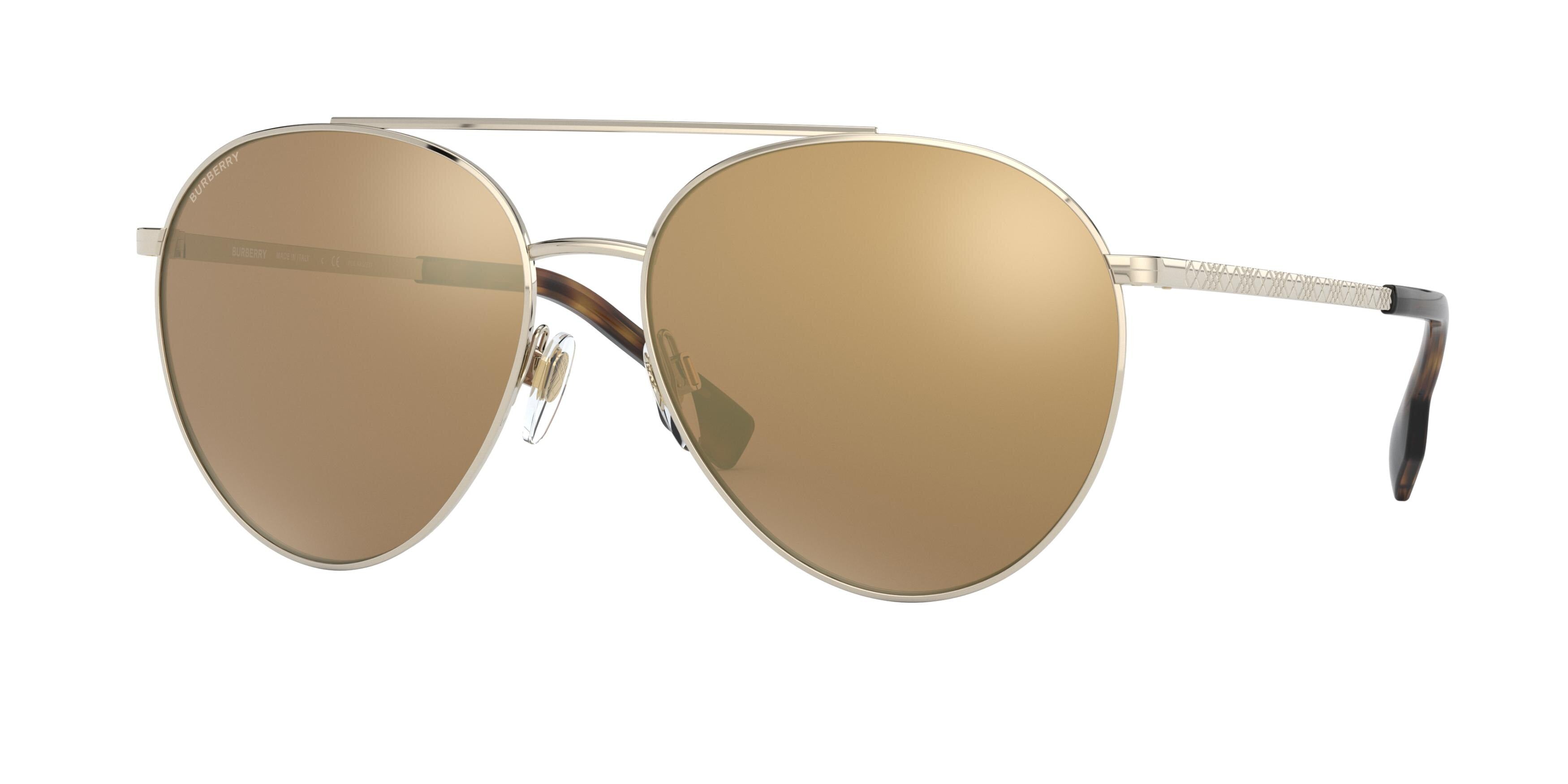Burberry GLOUCESTER BE3115 Pilot Sunglasses  11092T-Pale Gold 59-145-16 - Color Map Gold