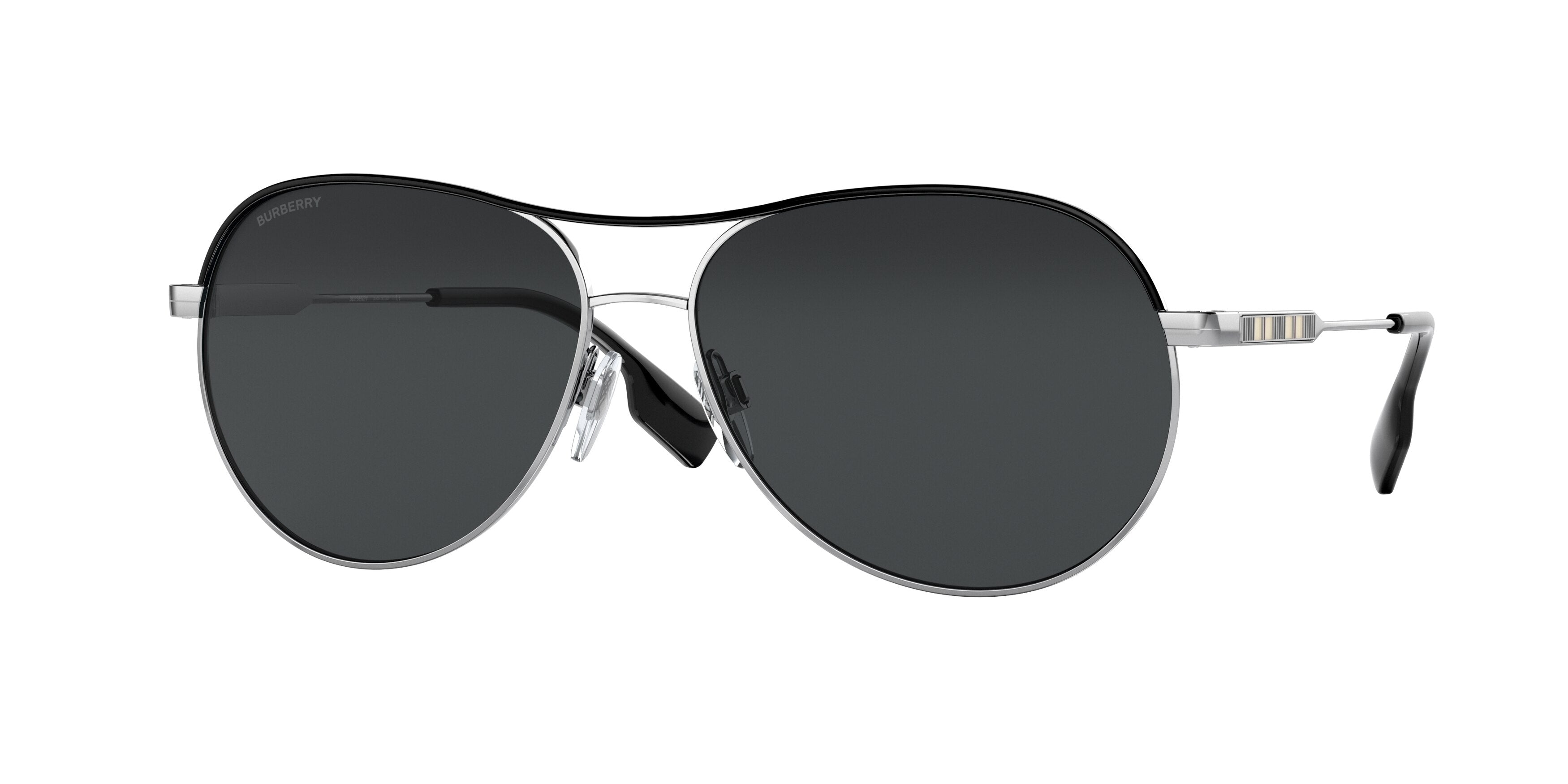 Burberry TARA BE3122 Pilot Sunglasses  100587-Silver/Black 59-140-14 - Color Map Silver