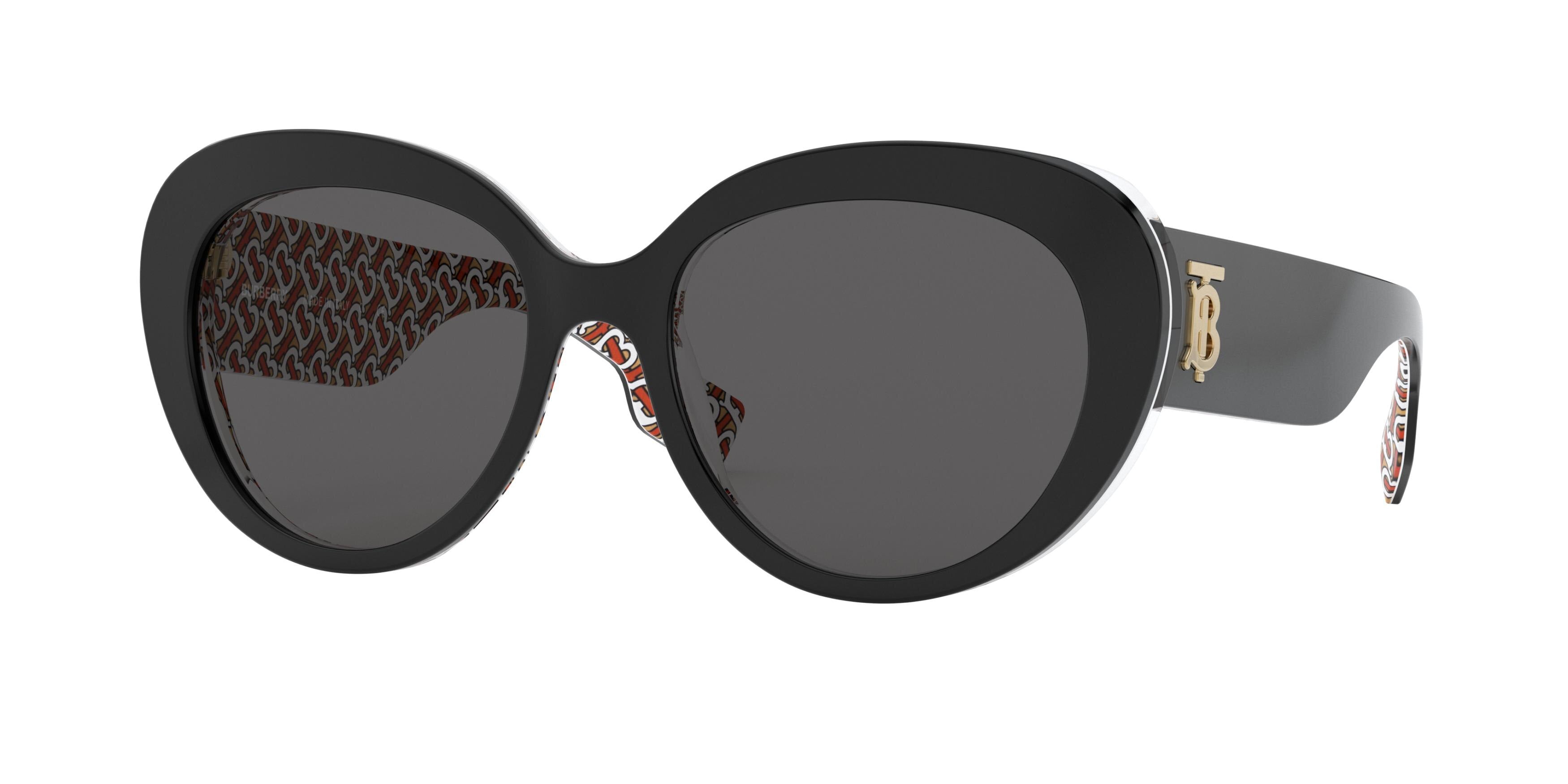 Burberry ROSE BE4298 Cat Eye Sunglasses  382287-Top Black On Print Tb Red 54-140-18 - Color Map Brown