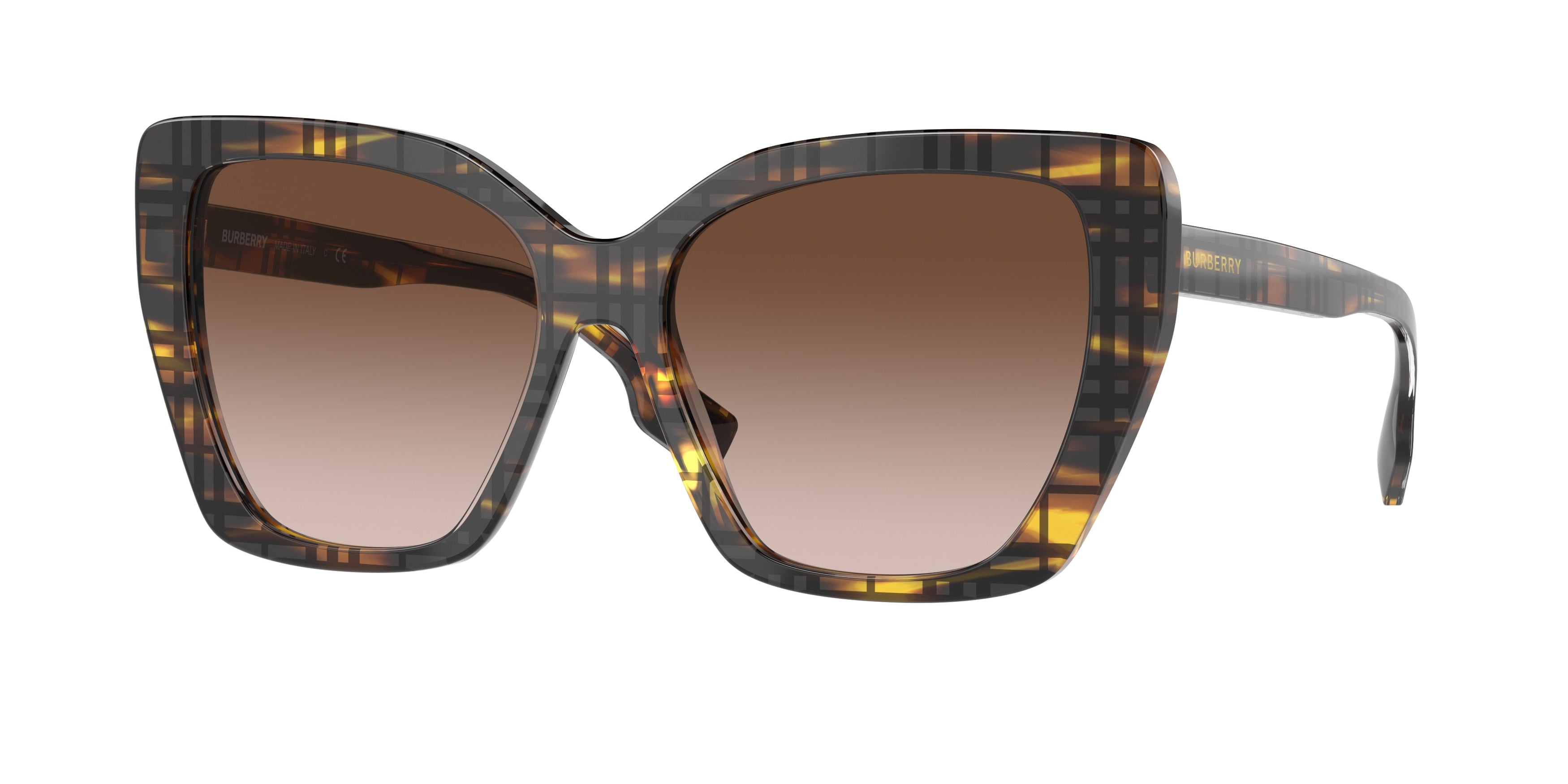 Burberry TAMSIN BE4366 Cat Eye Sunglasses  398113-Top Check/Striped Brown 55-140-16 - Color Map Brown