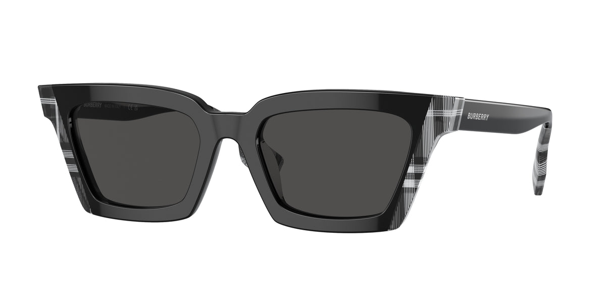 Burberry BRIAR BE4392U Square Sunglasses  405187-Black/Check White Black 52-140-19 - Color Map Black