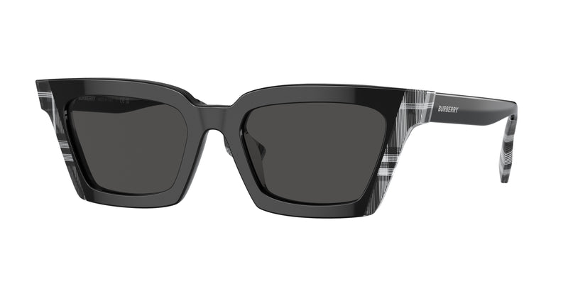 Burberry BRIAR BE4392U Square Sunglasses  405187-Black/Check White Black 52-140-19 - Color Map Black