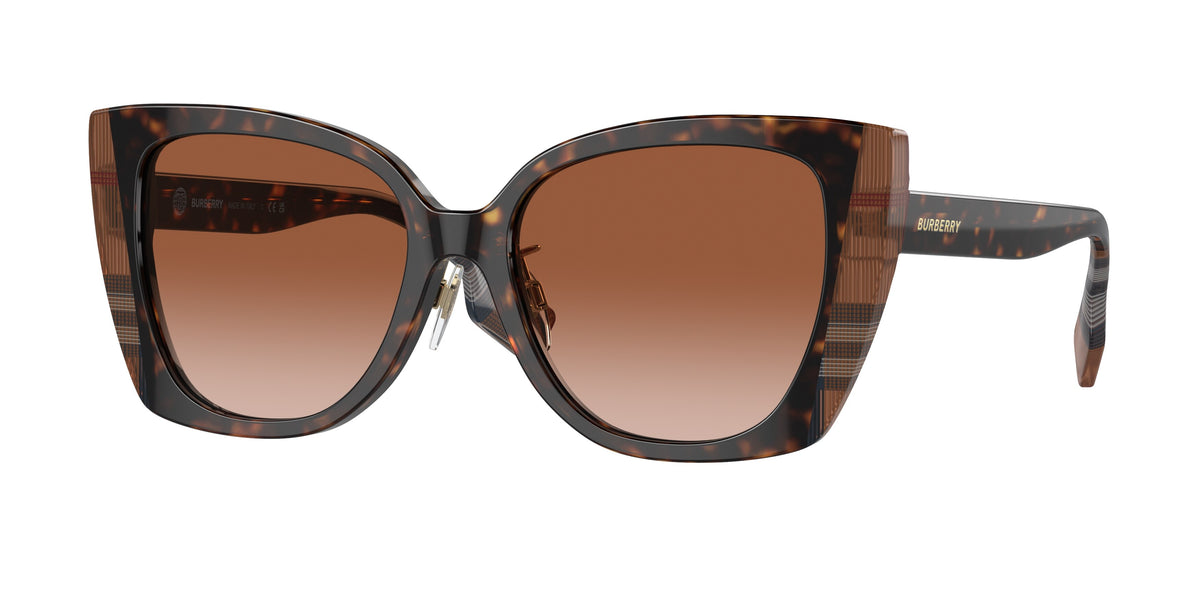 Burberry MERYL BE4393F Cat Eye Sunglasses  405313-Dark Havana/Check Brown 54-140-17 - Color Map Brown